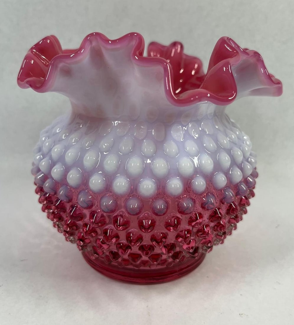 Fenton Attr. Cranberry Opalescent Vase (1 of 3)