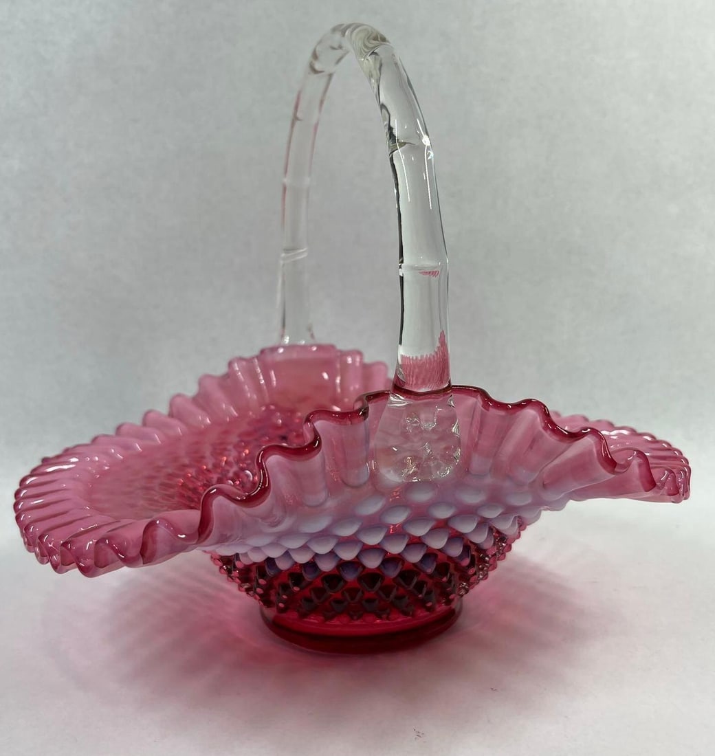 Fenton Cranberry Hobnail Glass Basket (1 of 4)