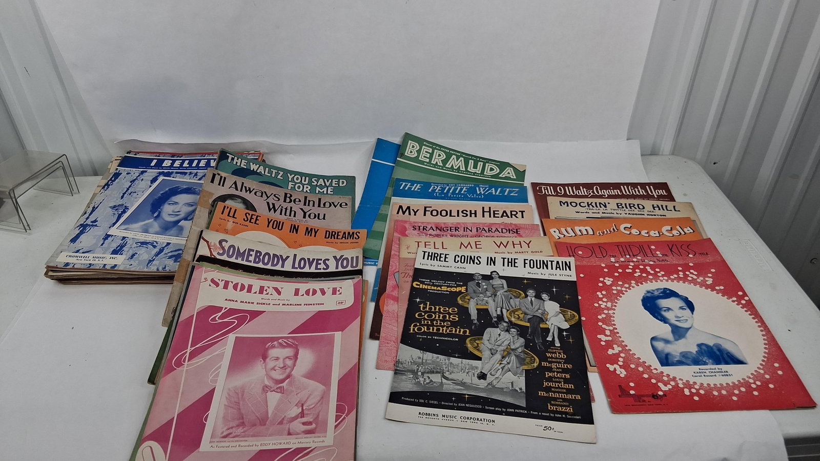 Sheet Music & Music Instruct. Books: This grouping contains vintage sheet music and instructional booklets primarily from the 1920s through the 1950s. The collection includes titles published by Robbins Music Corporation, Bourne Inc.,
