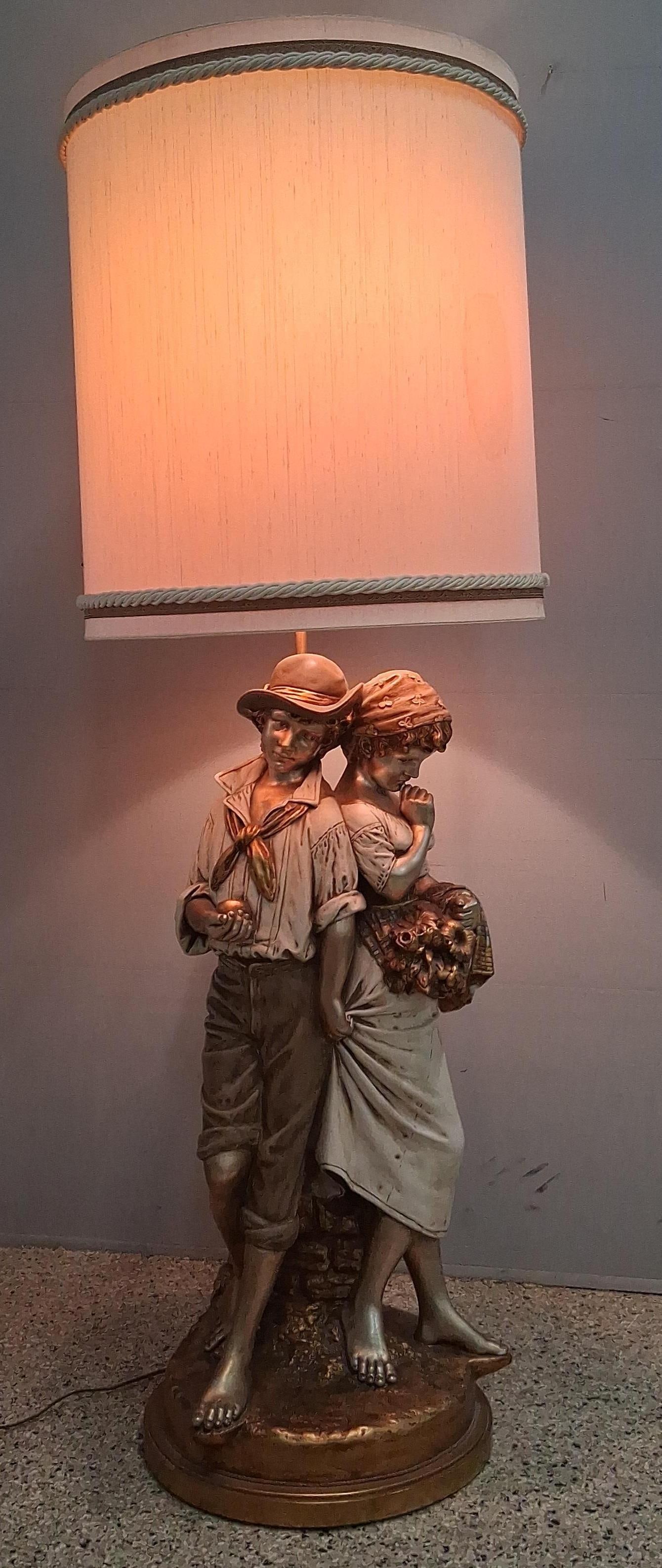 Marbro Lamp Co. Figurative Table Lamp: 60in tall A rare substantial decorative table lamp manufactured by the Marbro Lamp Company. The lamp features a large sculptural base made of a cast composite material with a multi-toned polychrome an