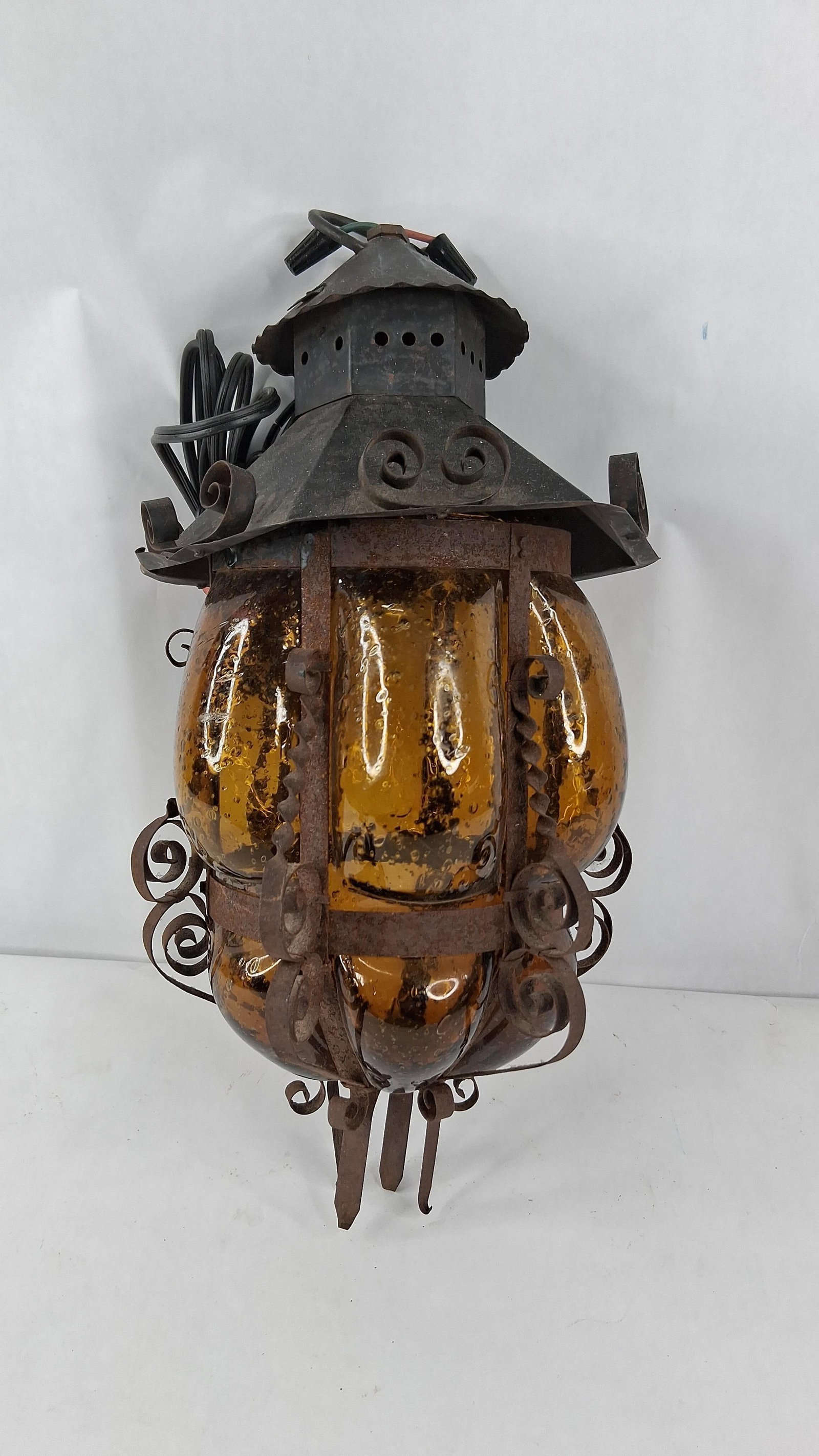 Spanish Revival Iron & Amber Lantern (1 of 5)