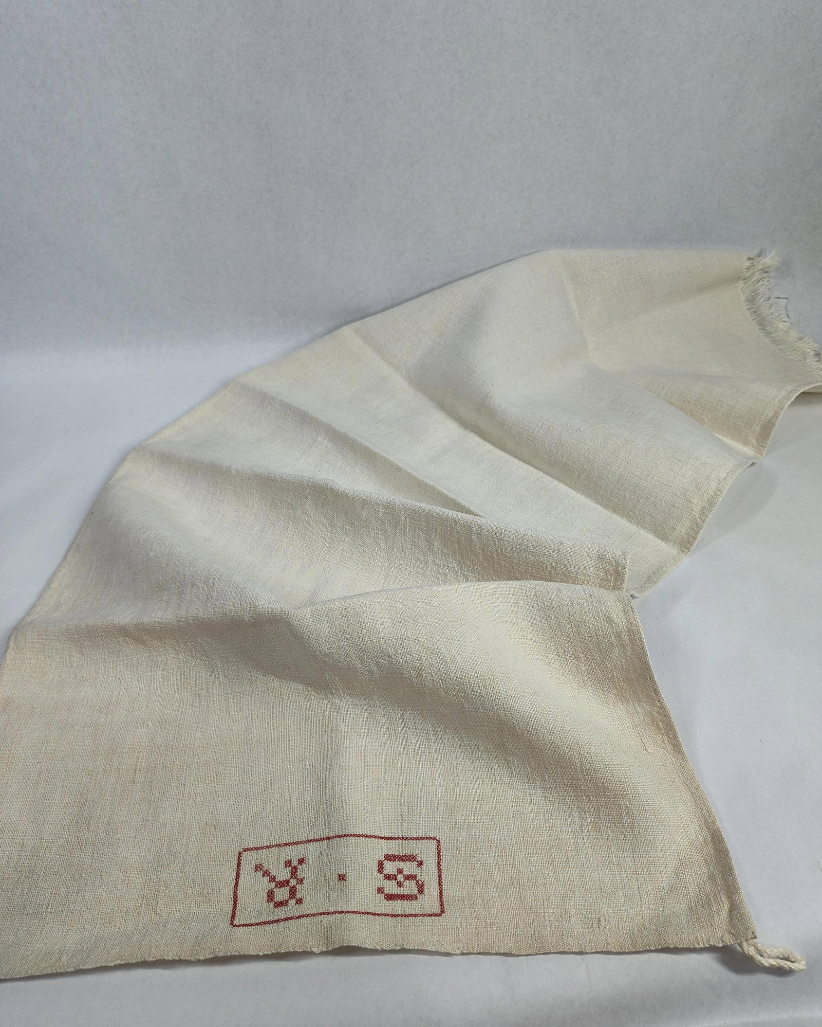 Pair 19th C. Redwork Linen Textiles - 4
