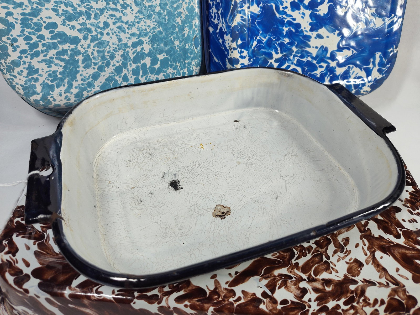 Set 4 Marbled Graniteware Roasting Pans - 2