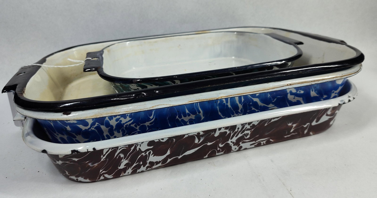 Set 4 Marbled Graniteware Roasting Pans - 6