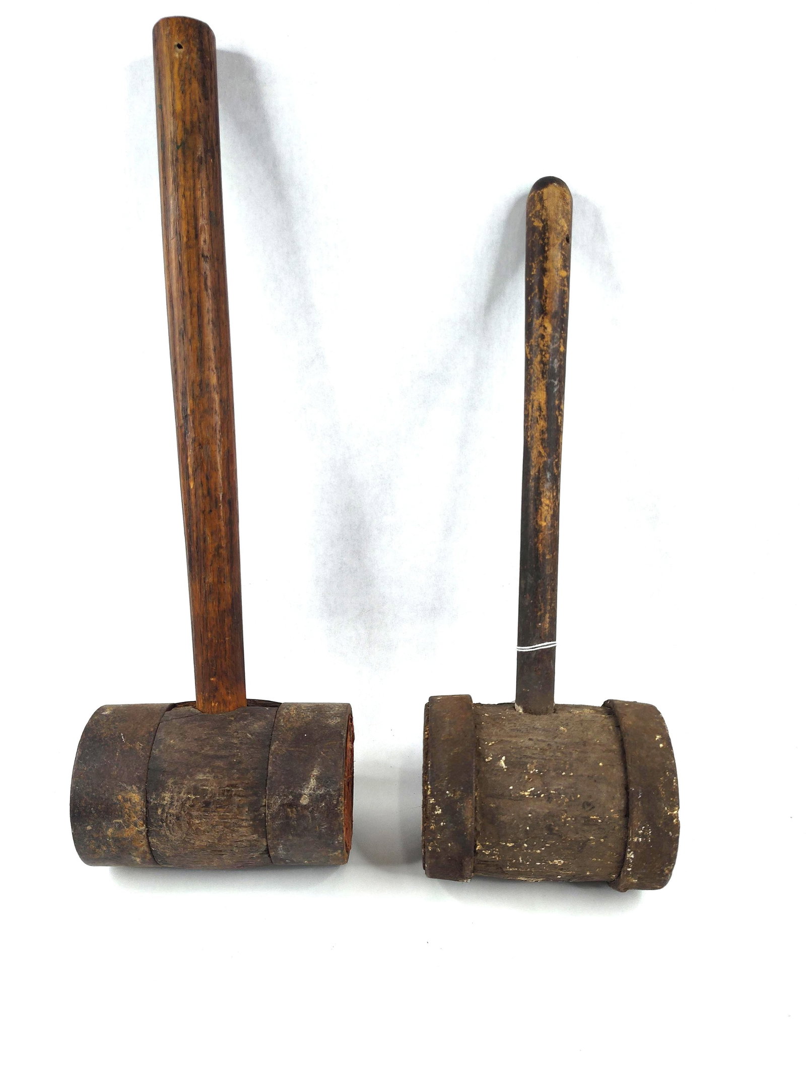 Pair Vtg Wood Carpentry Mallets w/ Iron (1 of 6)