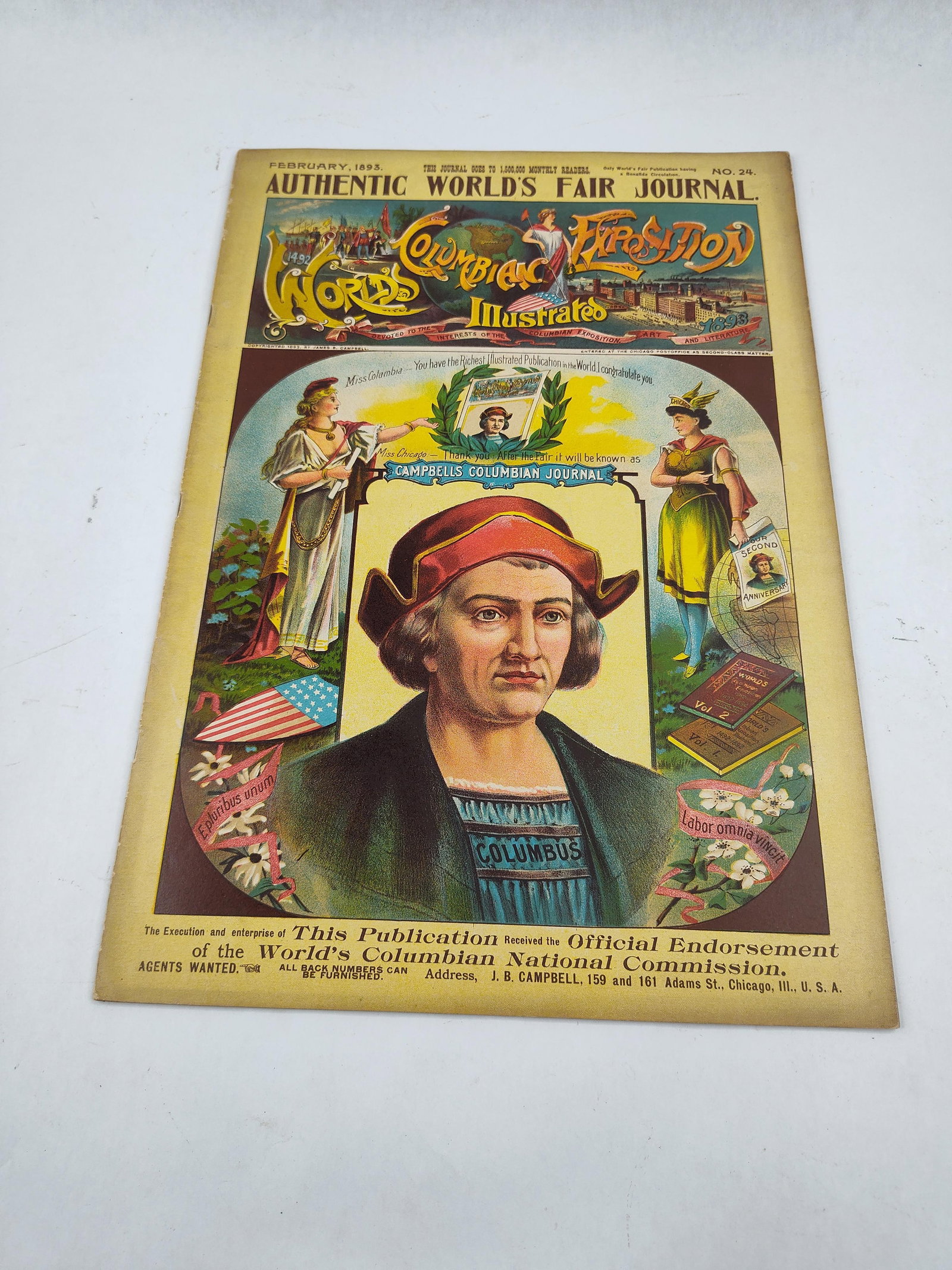 J. Campbell Columbian Expo Journal 1893: A single-issue softcover periodical titled Authentic World's Fair Journal: World's Columbian Exposition Illustrated, Issue No. 24, dated February 1893. Published and copyrighted by James B. Campbell