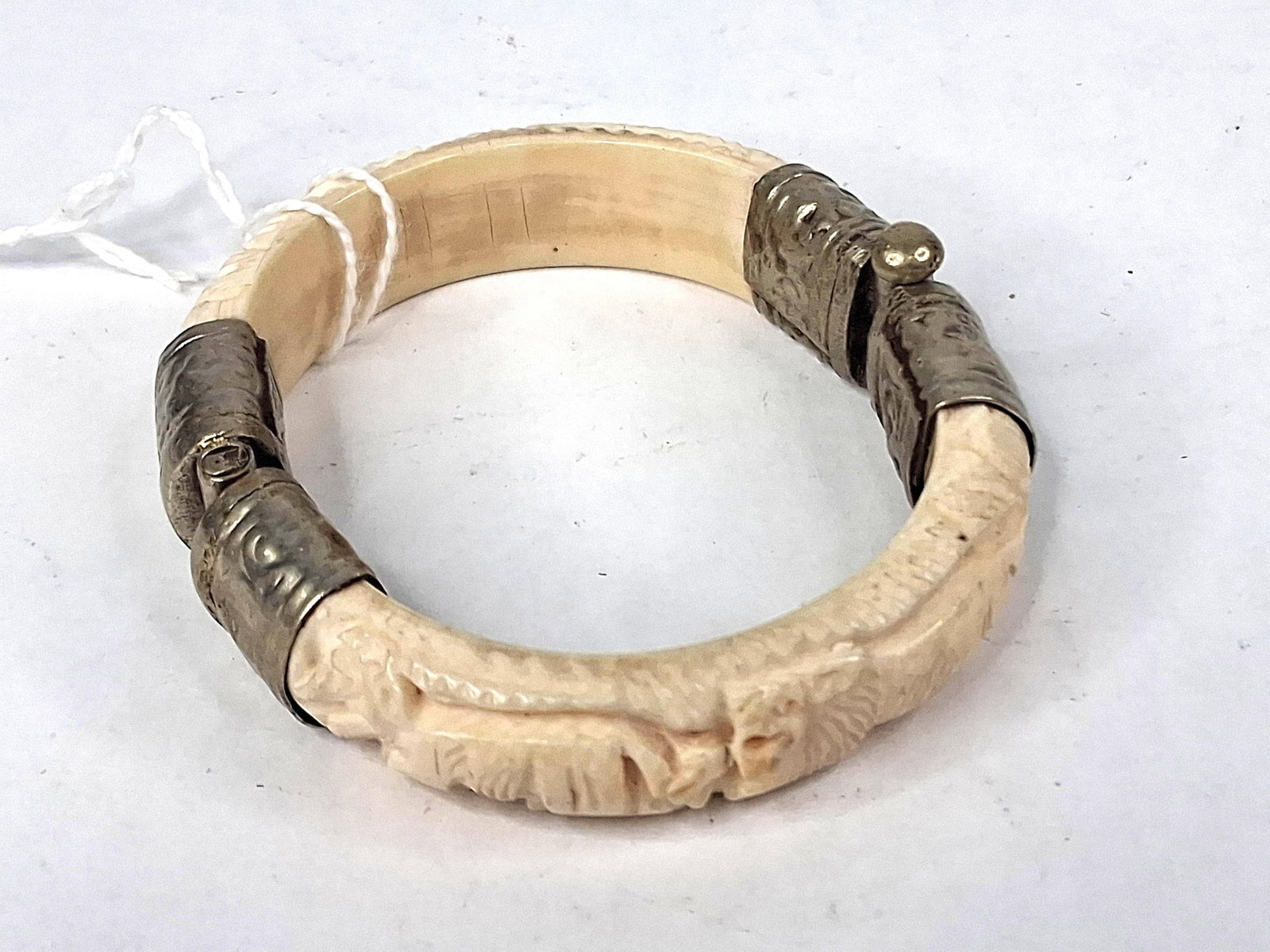Hand Carved Bone & Metal Hinged Bangle (1 of 9)