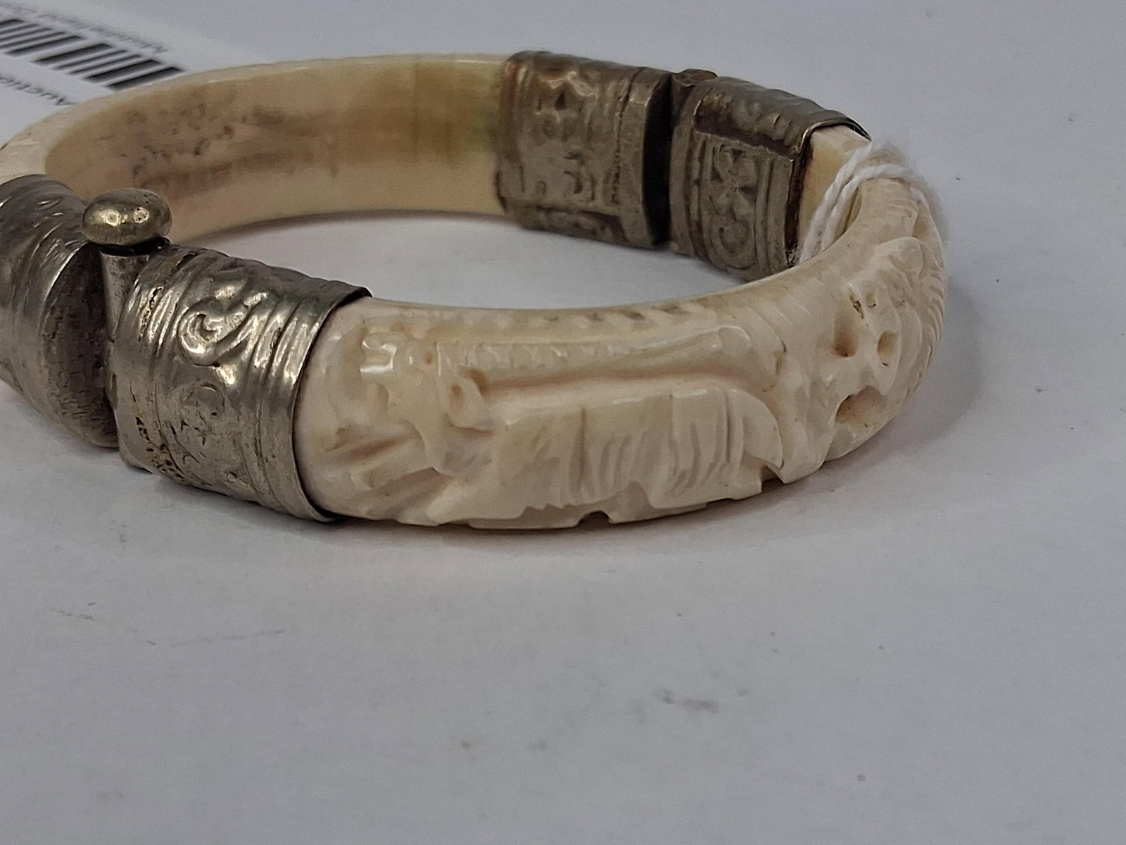 Hand Carved Bone & Metal Hinged Bangle - 4