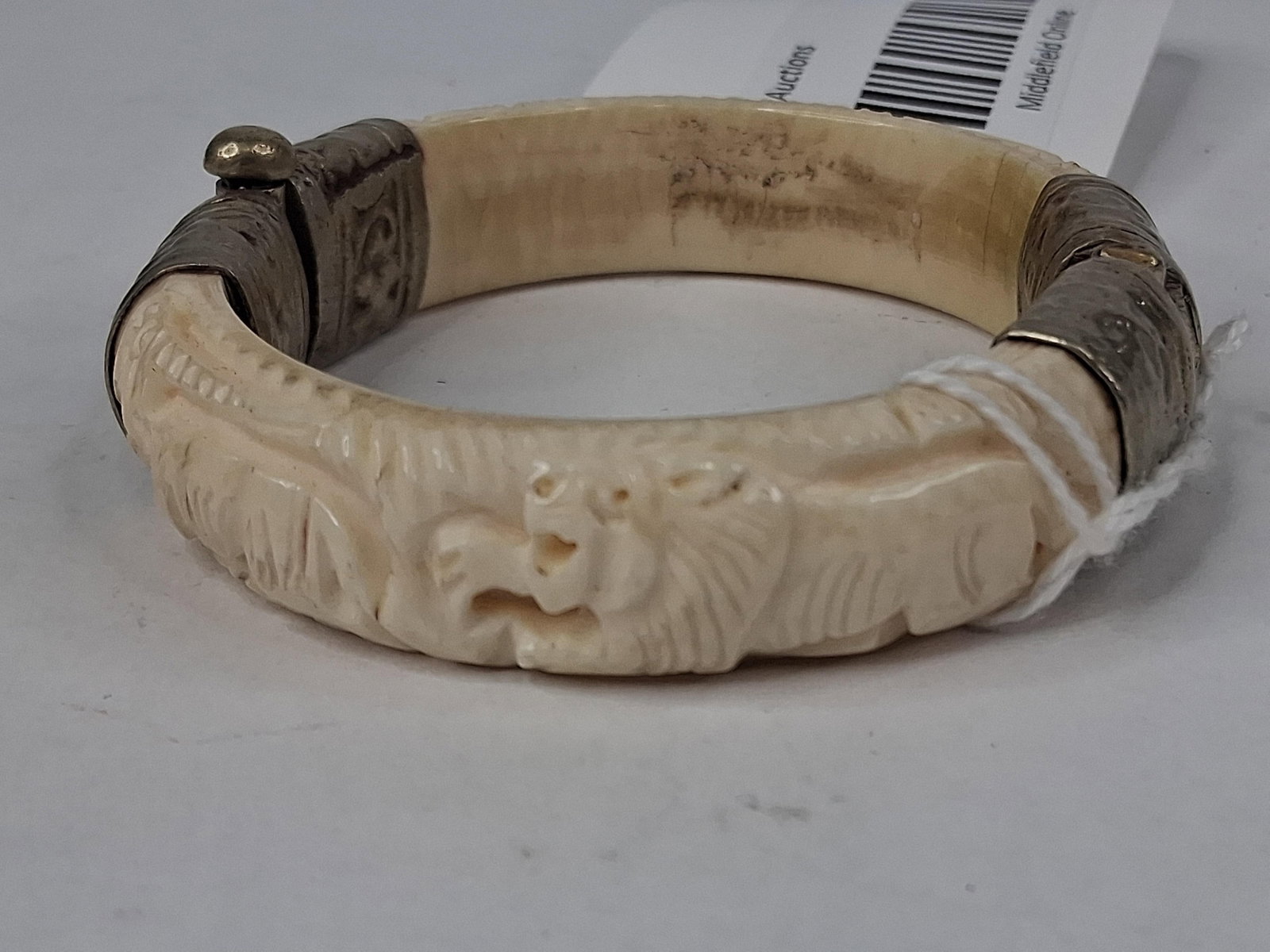 Hand Carved Bone & Metal Hinged Bangle - 5