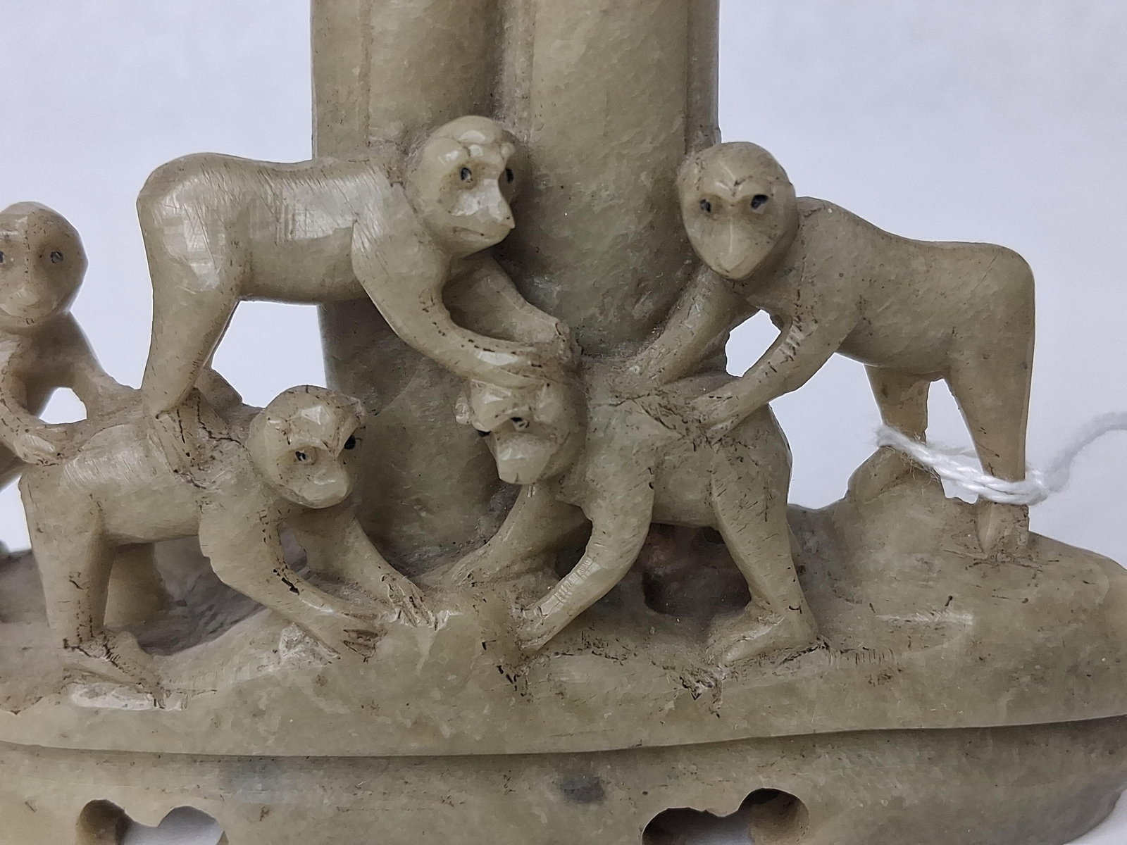 Chinese Soapstone 5 Monkey Brush Pot - 2