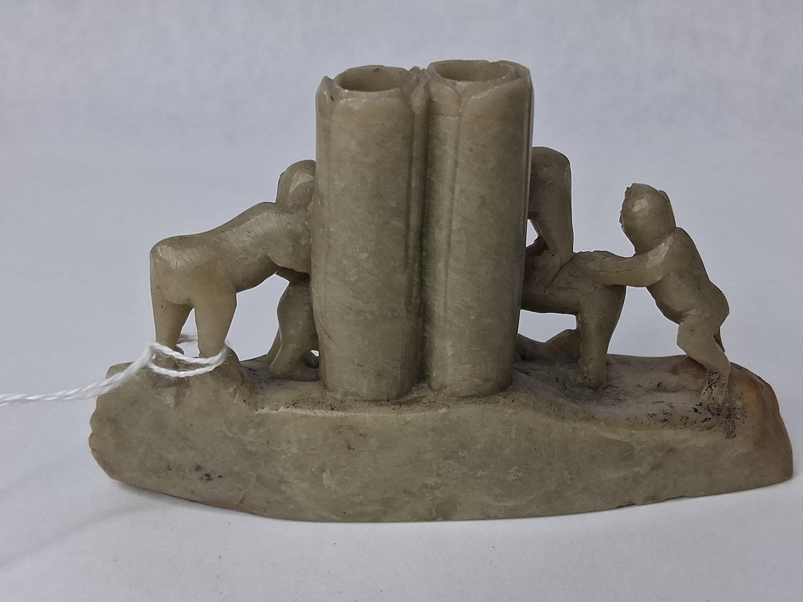 Chinese Soapstone 5 Monkey Brush Pot - 3