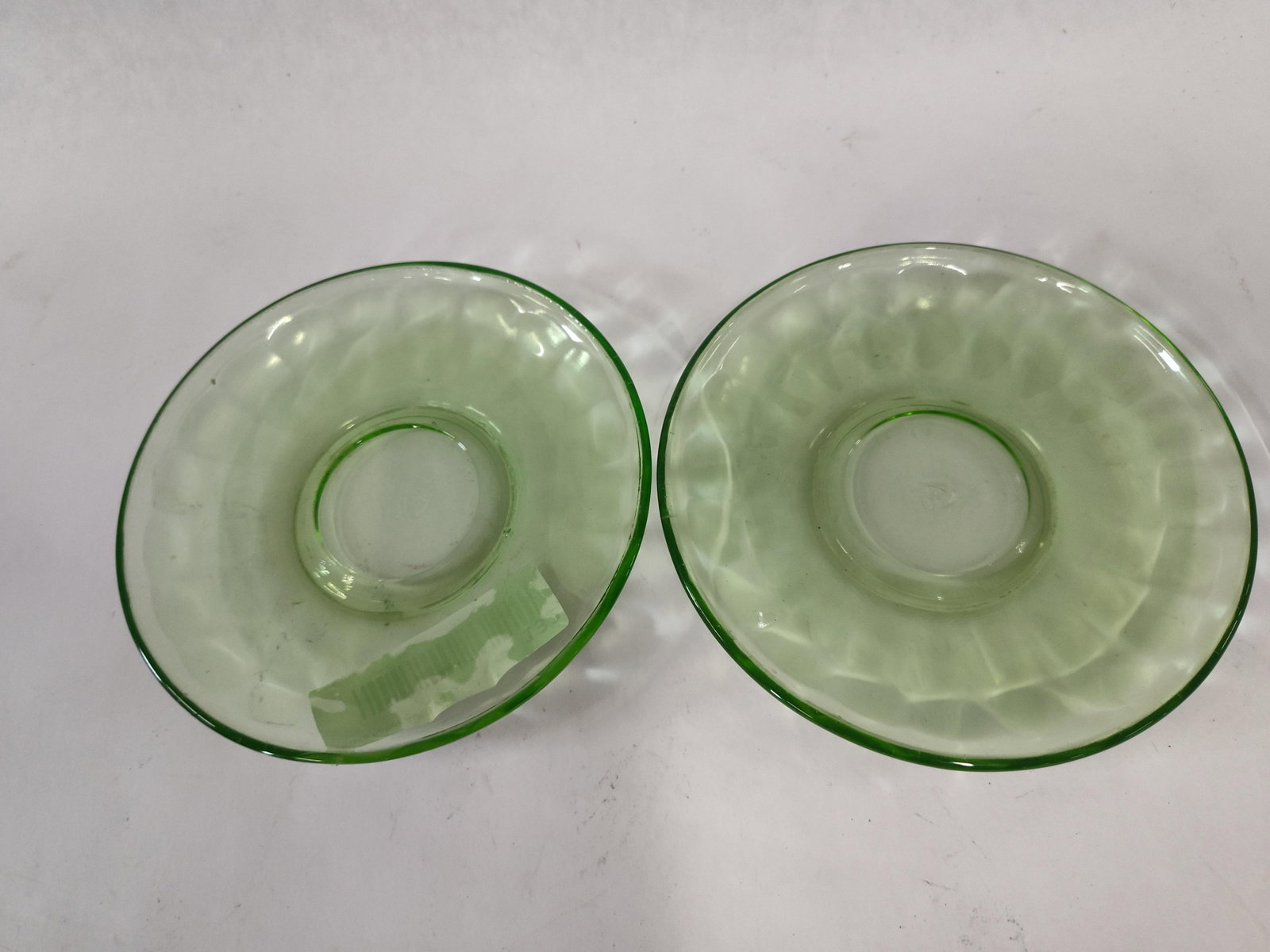 Pair Diamond Uranium Thumbprint Saucers - 3