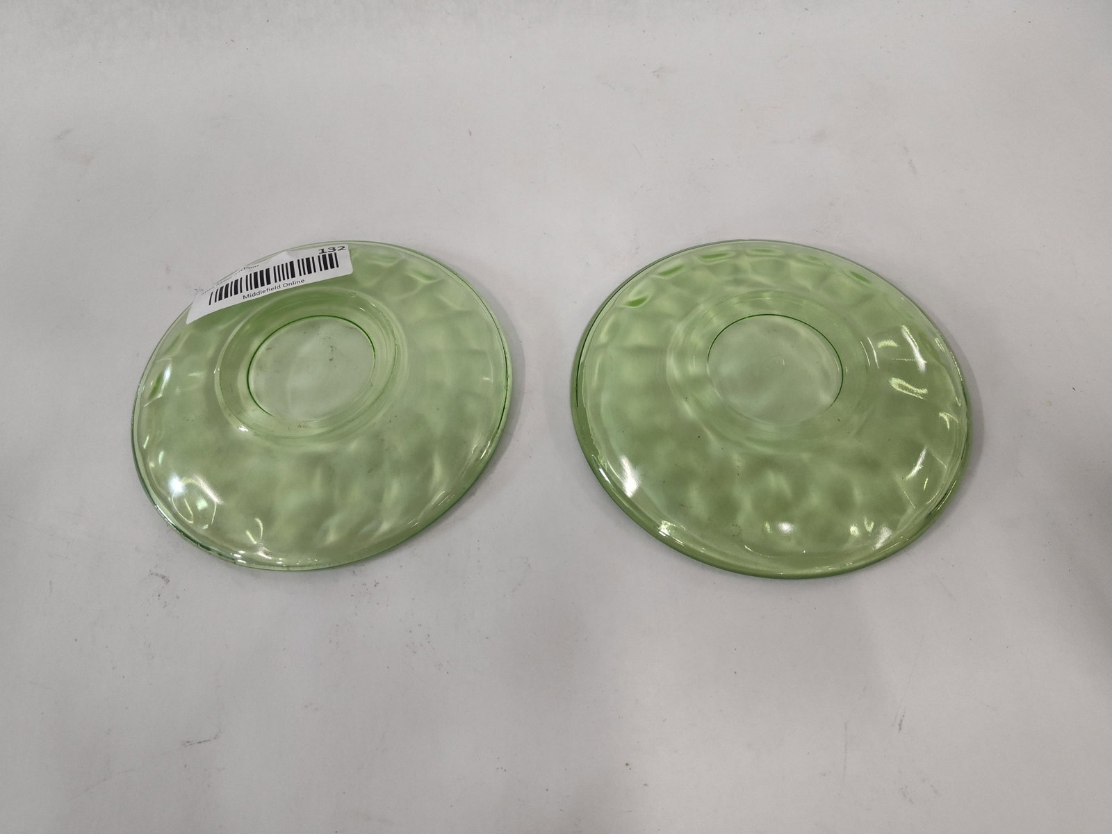 Pair Diamond Uranium Thumbprint Saucers - 4