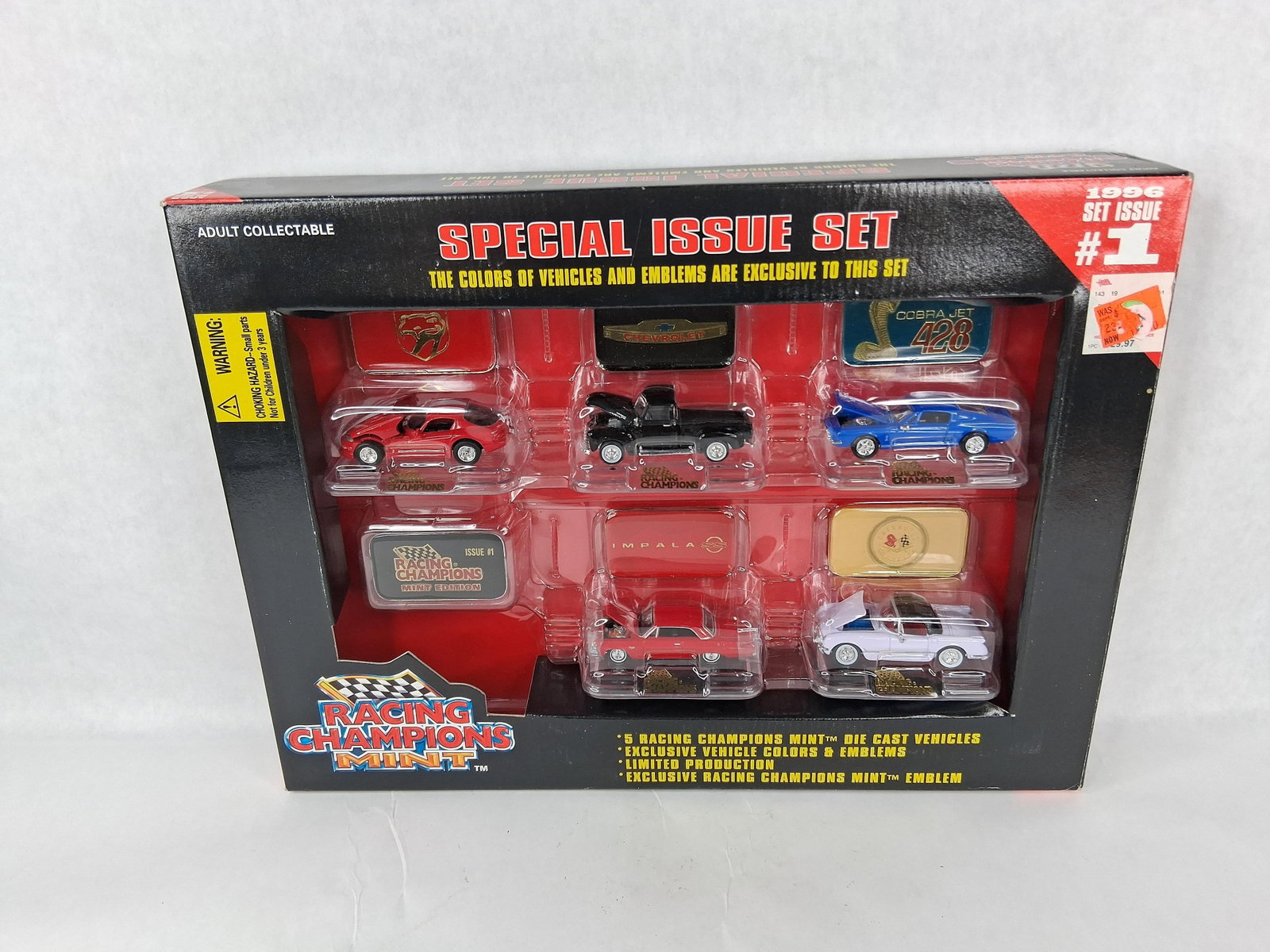 Racing Champions Mint Die-Cast Set 1: A set of Racing Champions Mint Special Issue Set #1 die-cast vehicles, issued in 1996. The collection includes five 3.25-inch die-cast metal replicas in colors exclusive to this release. The specific
