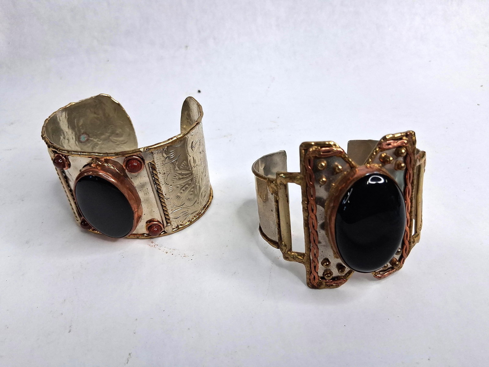 Pair Mixed-Metal & Onyx Cuff Bracelets (1 of 4)