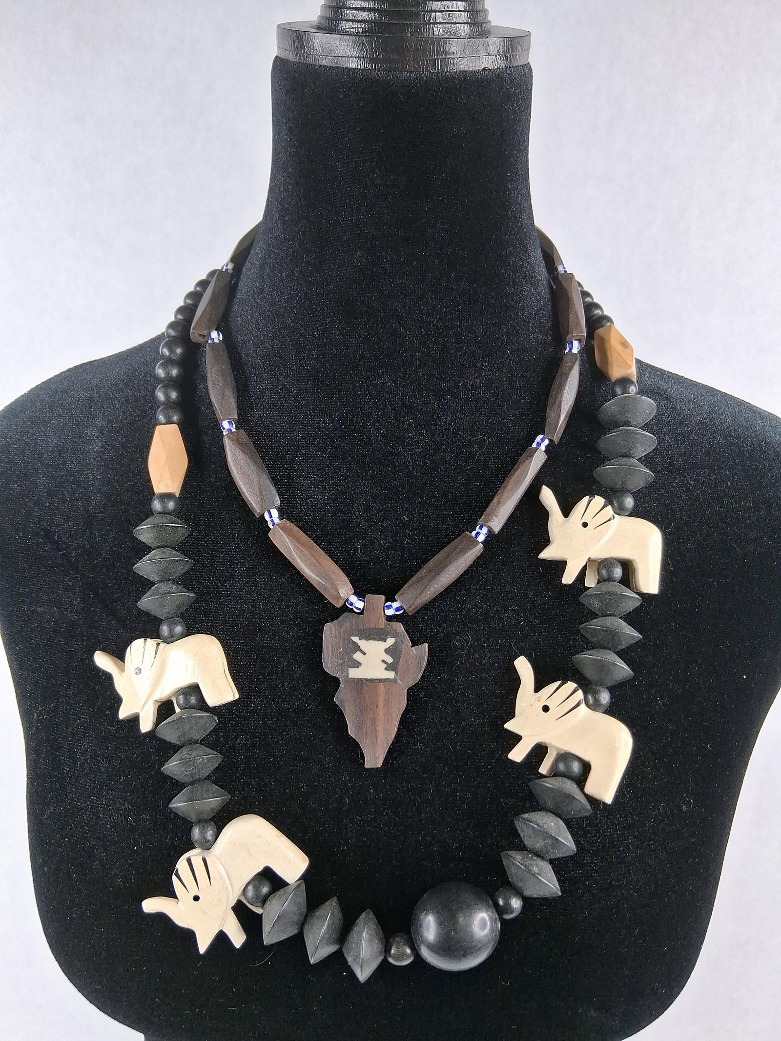 Pair African Wood & Bone Necklaces (1 of 6)