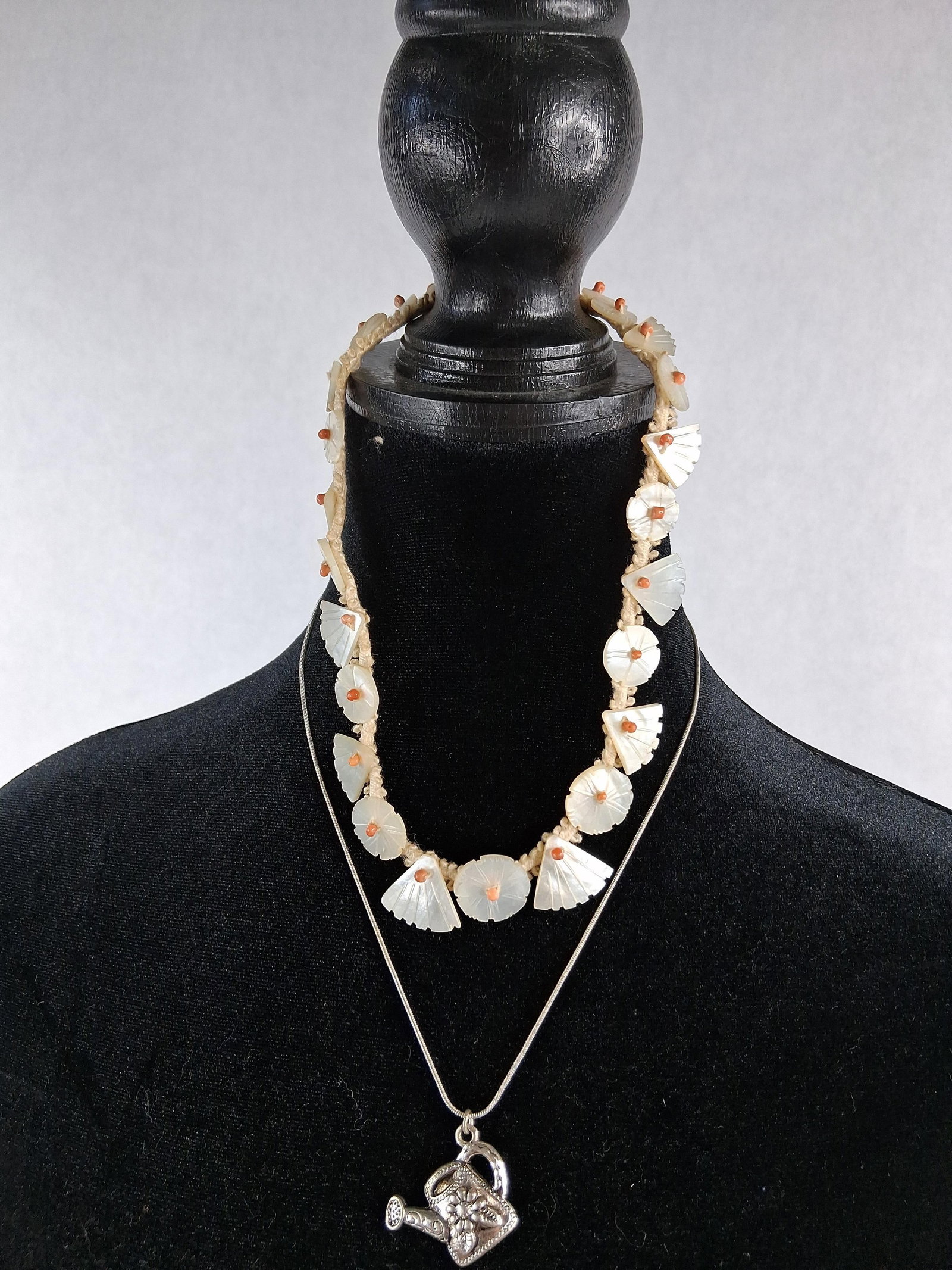 Vtg MOP/Coral & Watering Can Necklaces (1 of 4)