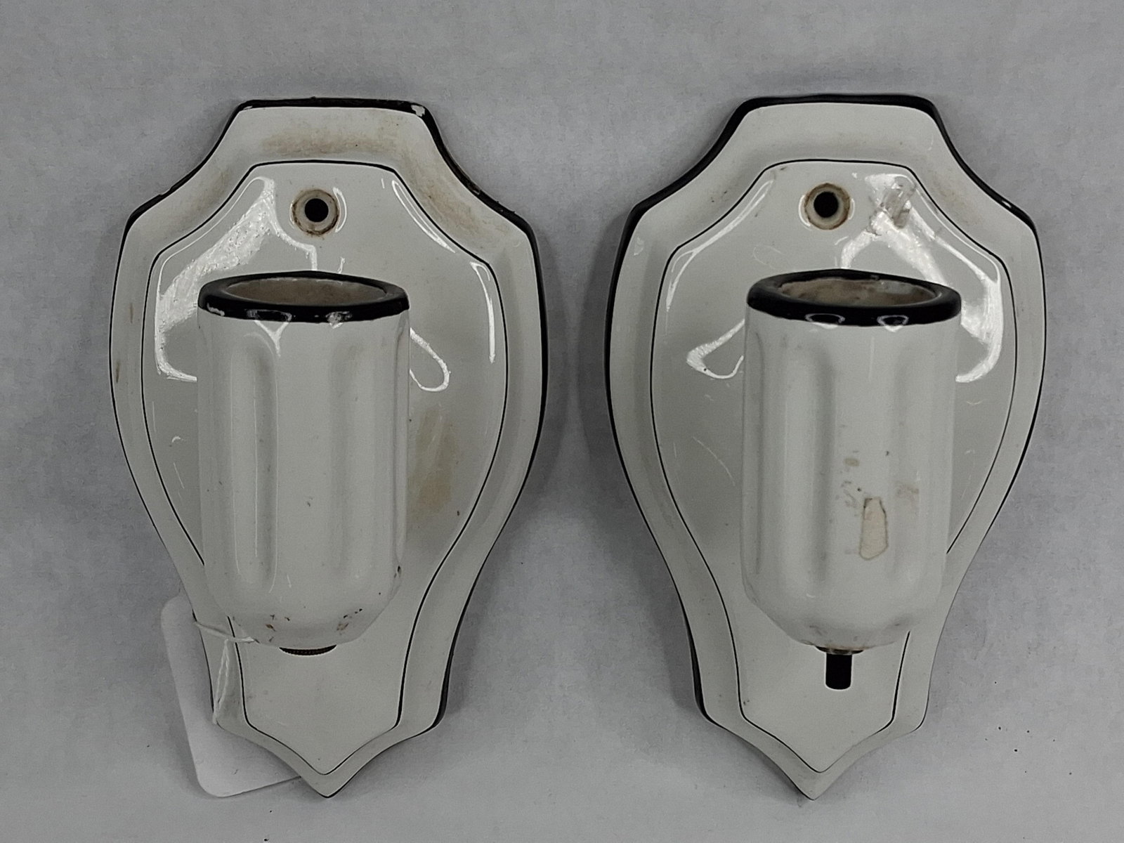 Pair Art Deco Glazed Porc. Wall Sconces (1 of 4)