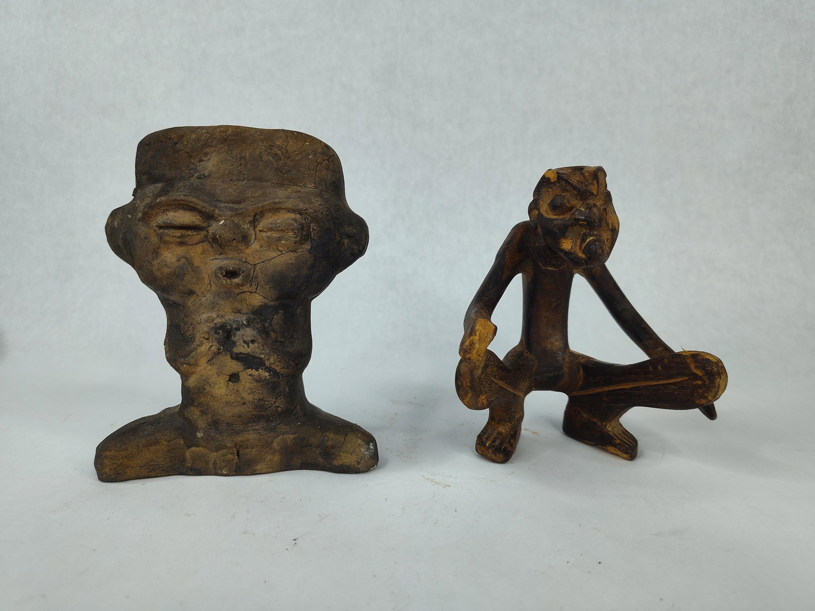 S. American Ceramic Bust & Wood Figure (1 of 5)