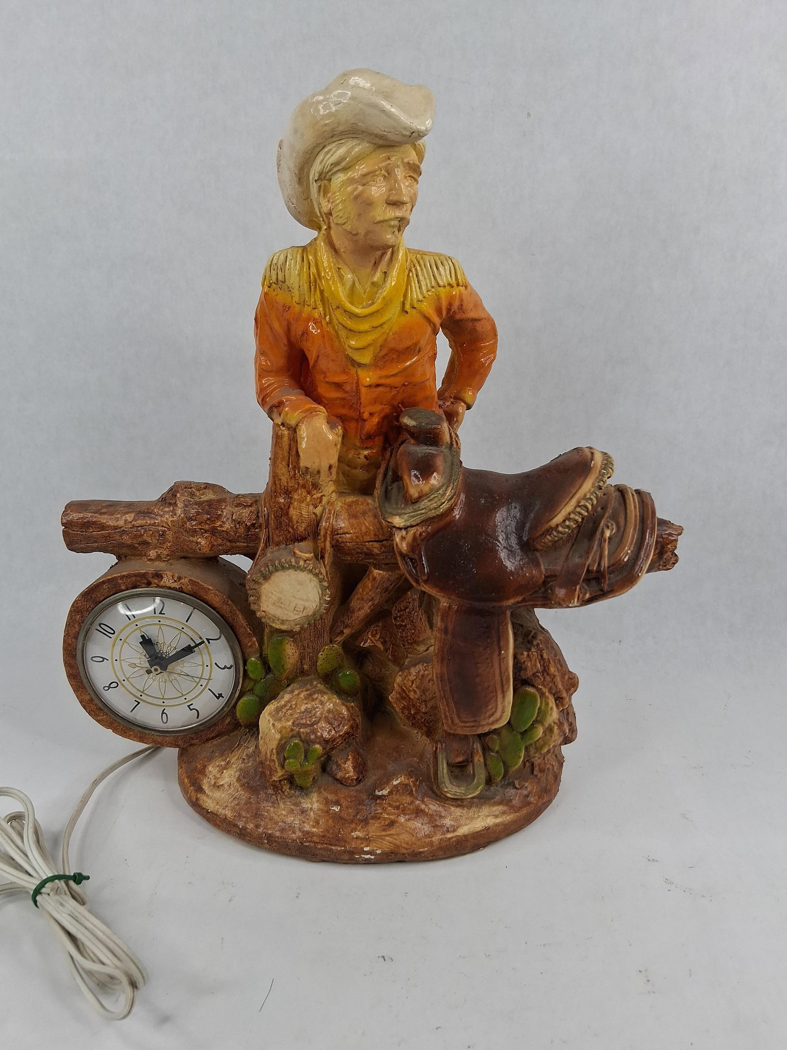 Rullo Statuary Cowboy Chalkware Clock (1 of 6)