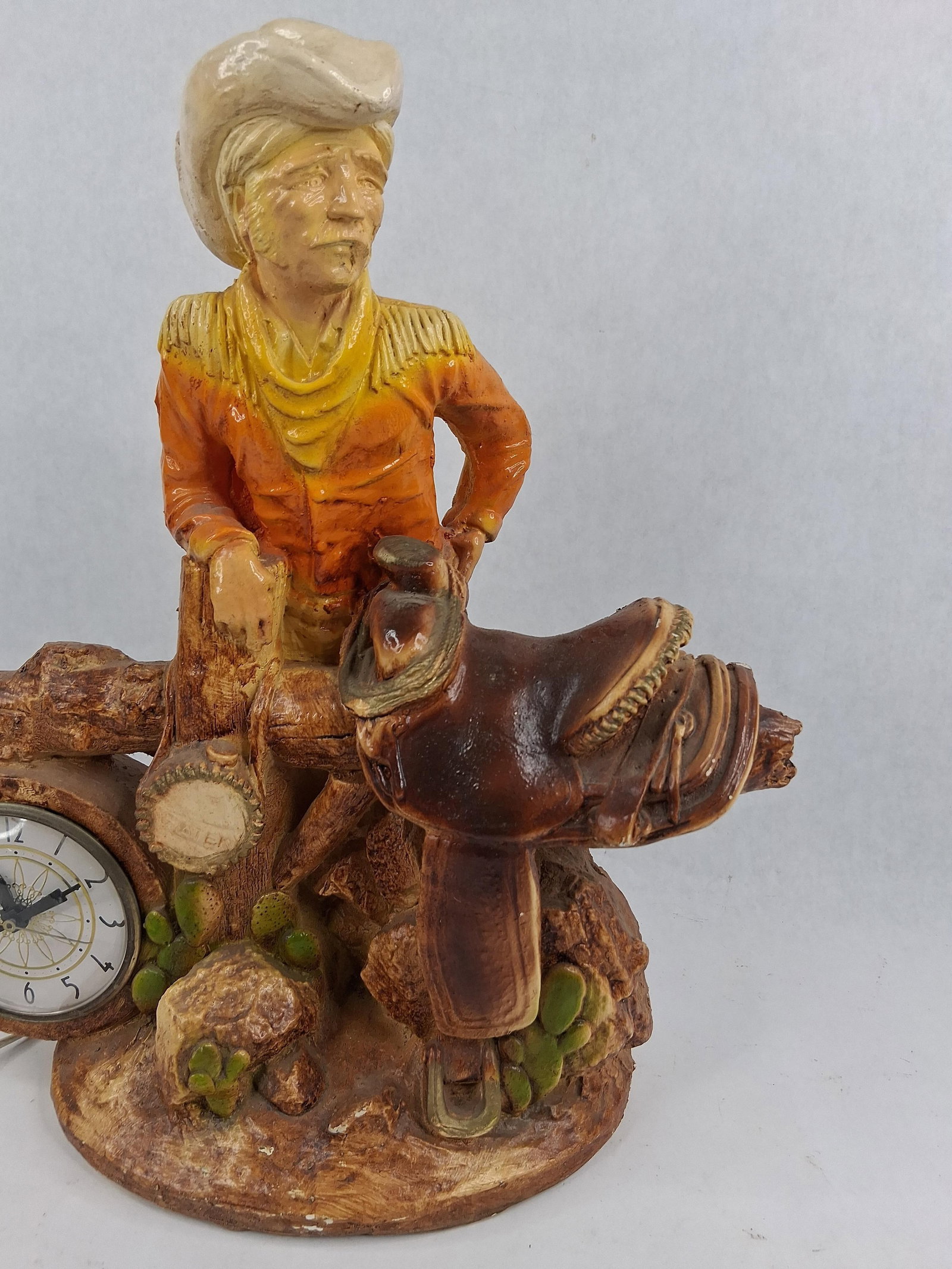 Rullo Statuary Cowboy Chalkware Clock - 3