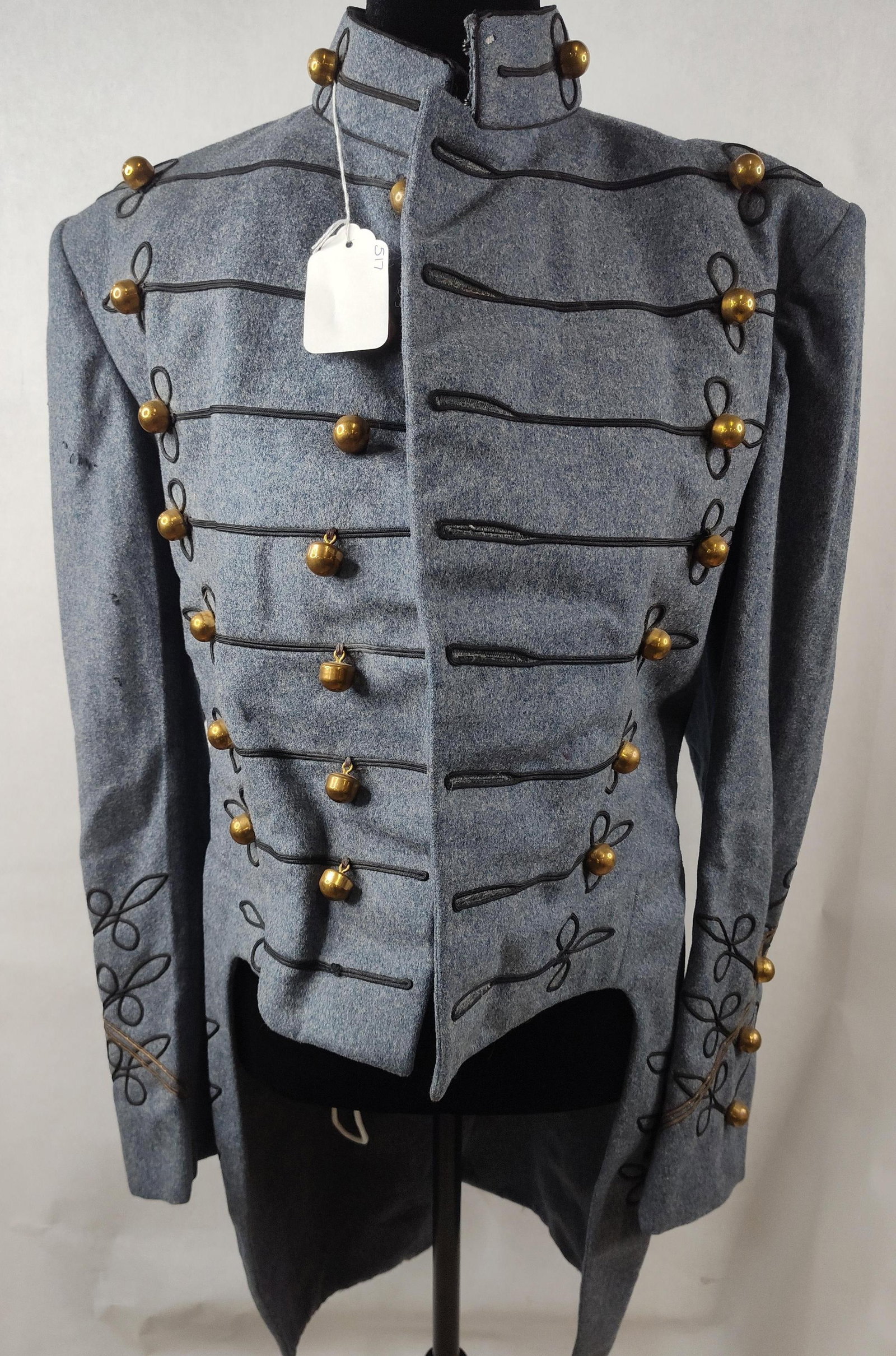 1922 Pennsylvania Military Coatee: Fox: This is a United States military academy full dress coatee belonging to a cadet at the Pennsylvania Military College in Chester, Pennsylvania. The garment is tailored from heavy cadet-gray wool in a