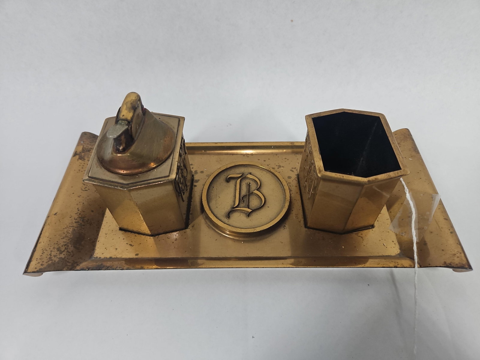 Hyde Park Brass Tone Desk Smoking Trio (1 of 8)