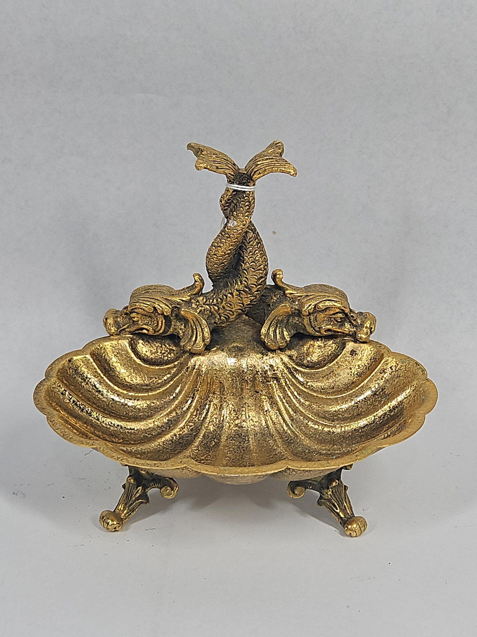 Cast Brass Double Shell Dolphin Dish - 2