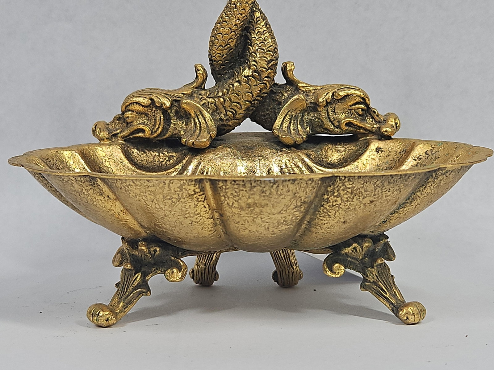 Cast Brass Double Shell Dolphin Dish - 3