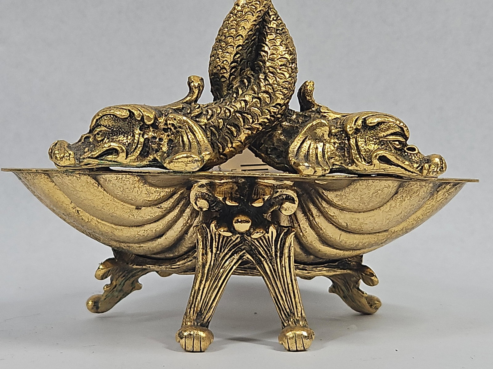 Cast Brass Double Shell Dolphin Dish - 6