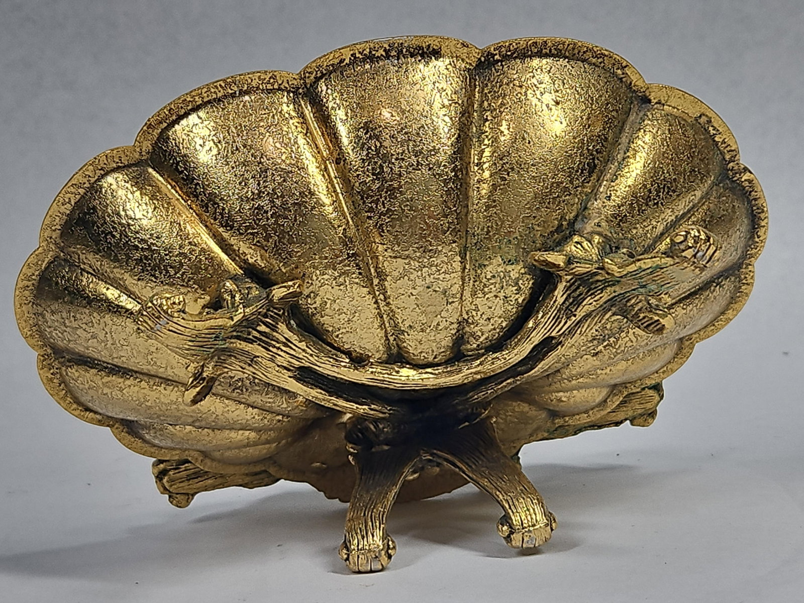 Cast Brass Double Shell Dolphin Dish - 7
