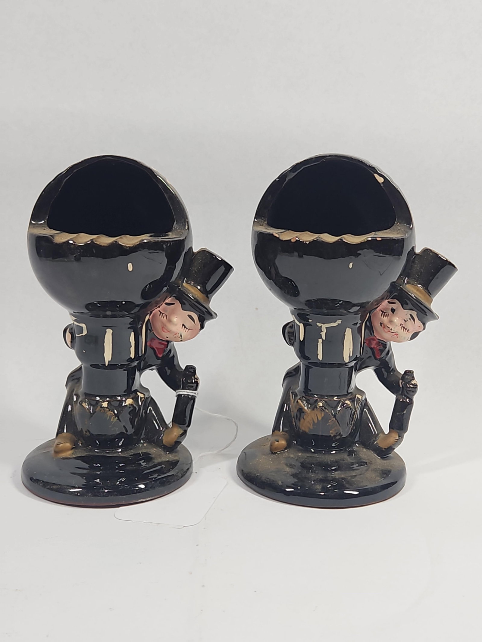 Pair Ceramic Drunken Gentleman Ashtrays