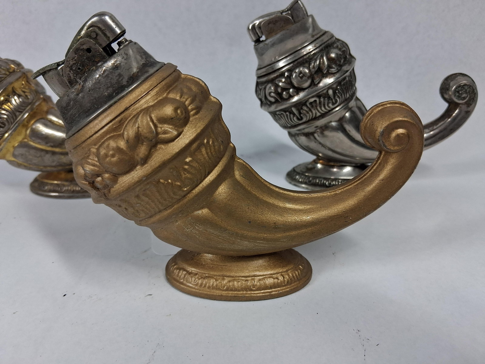 3 Vtg Metal Cornucopia Table Lighters - 2