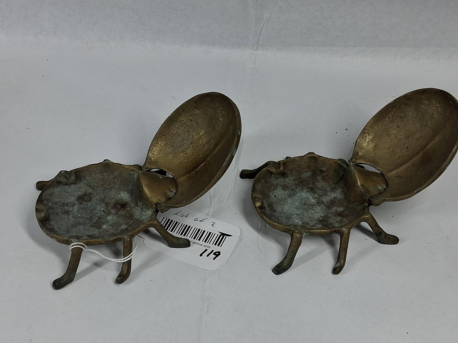 Pair Cast Brass Beetle Lidded Ashtrays - 5