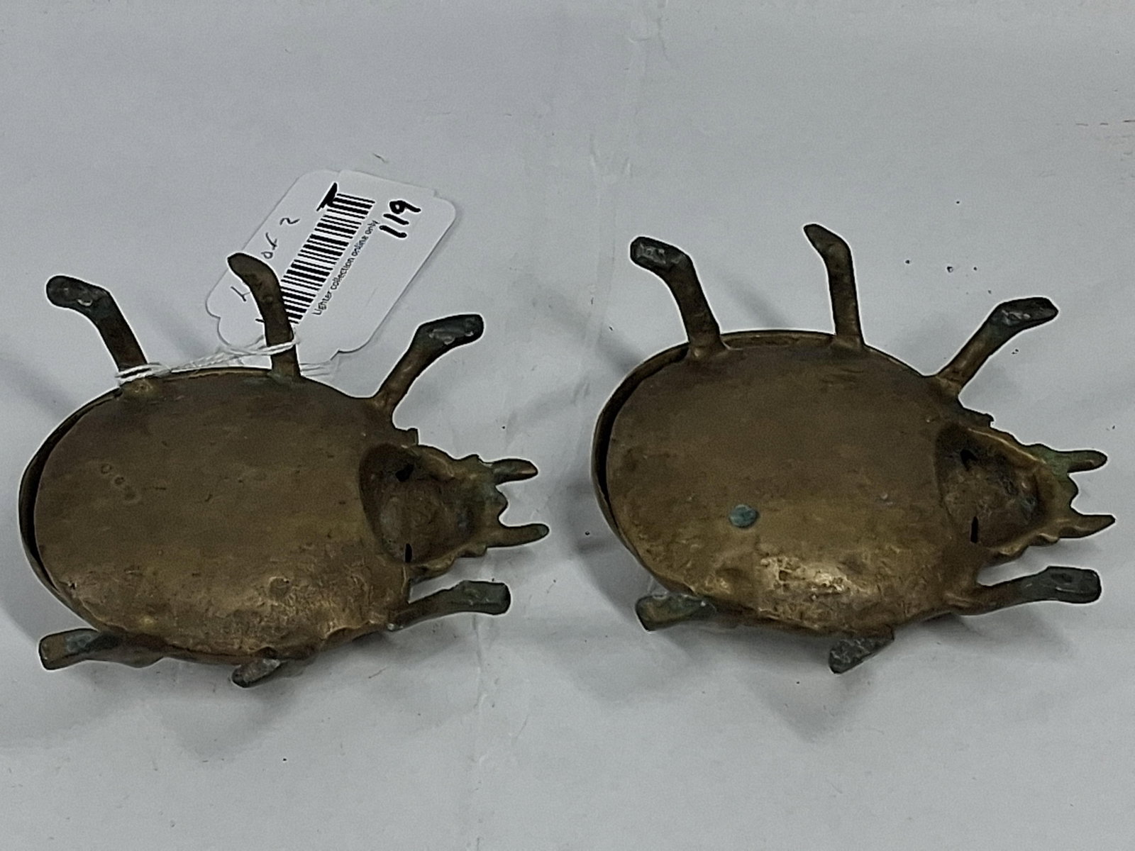 Pair Cast Brass Beetle Lidded Ashtrays - 6