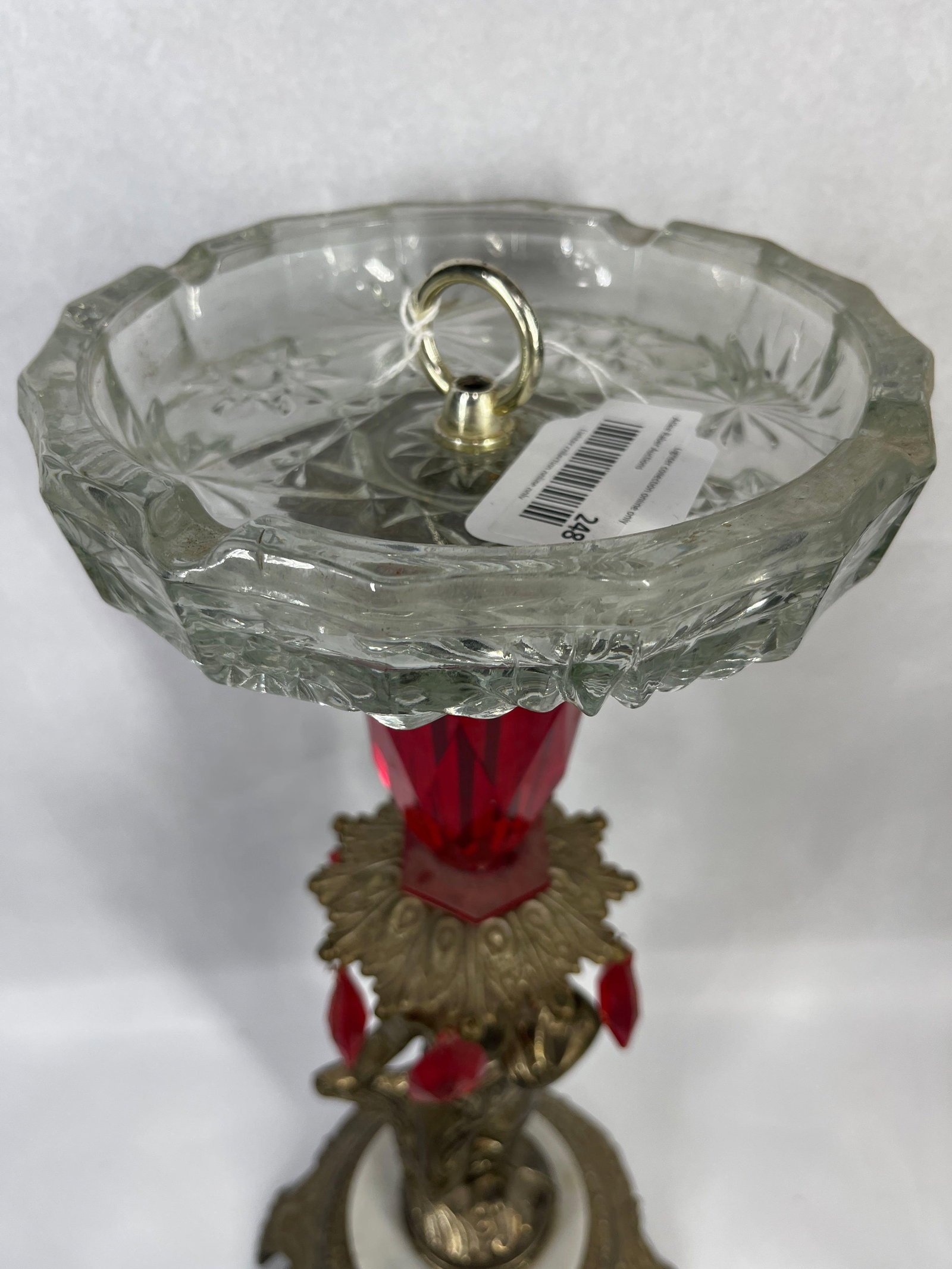 Vtg Cherub Ashtray Stand w/ Ruby Prisms - 3