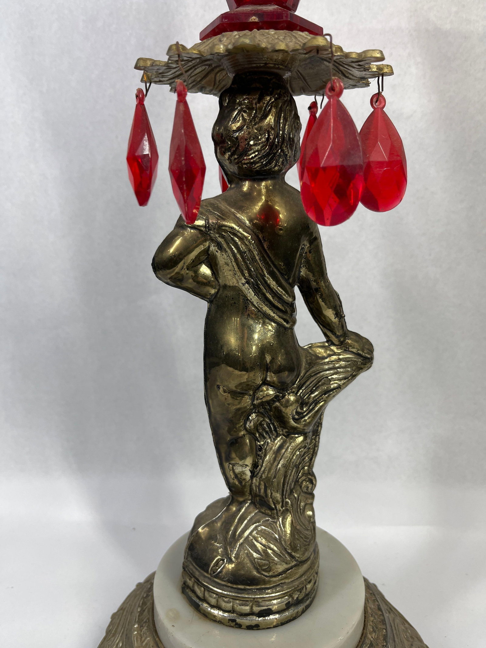Vtg Cherub Ashtray Stand w/ Ruby Prisms - 6