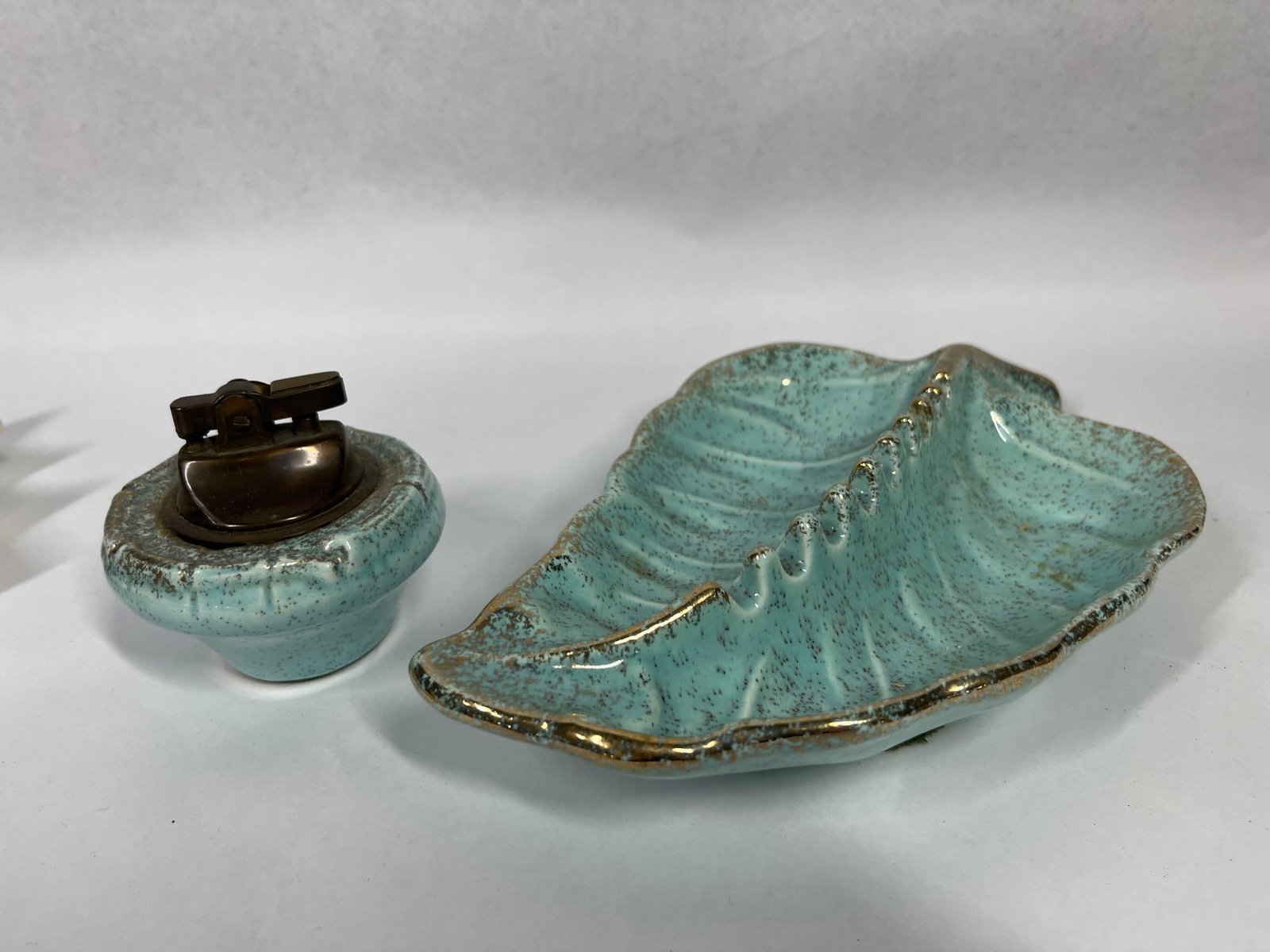 2 Mid-C. Ceramic Leaf Lighter & Ashtray - 2