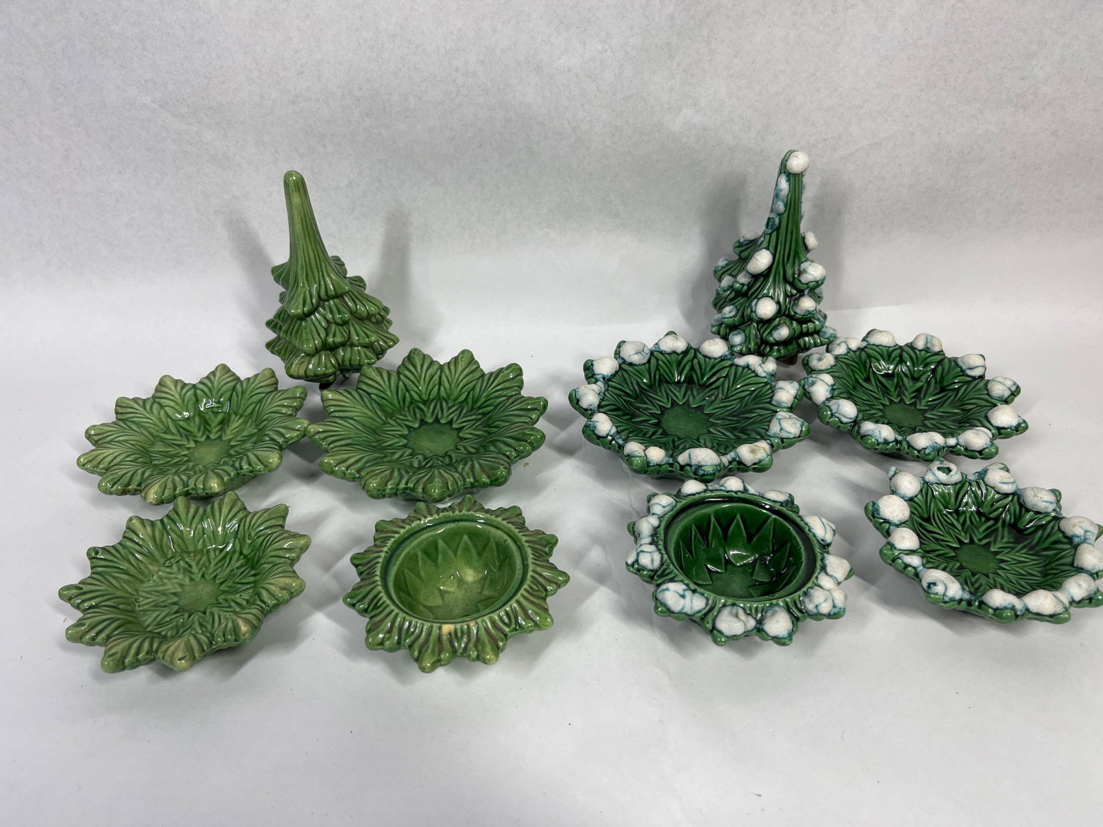 Pair Vtg Ceramic Christmas Tree Sets - 2