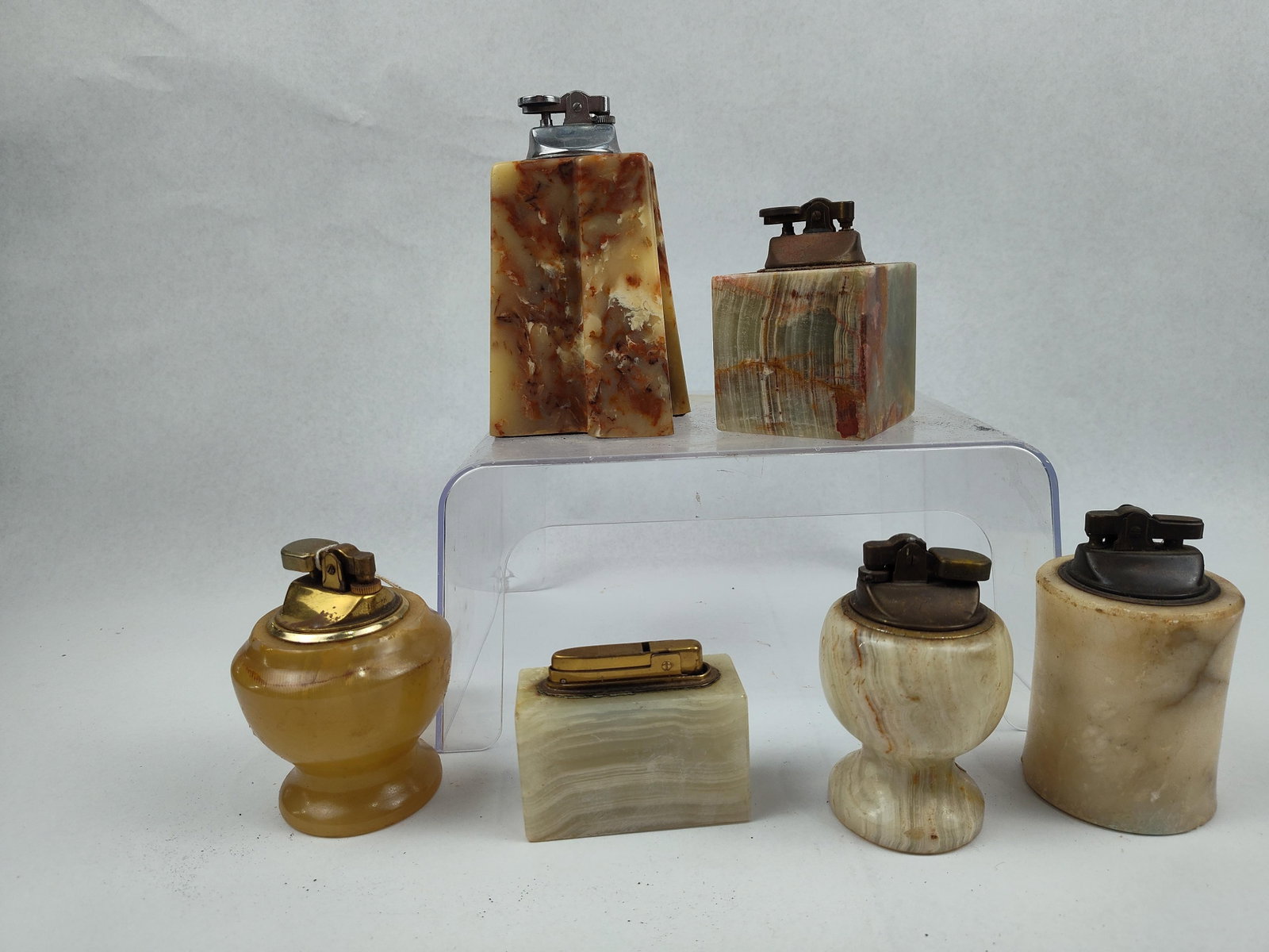 Vtg Mid-C. Carved Stone Table Lighters (1 of 10)