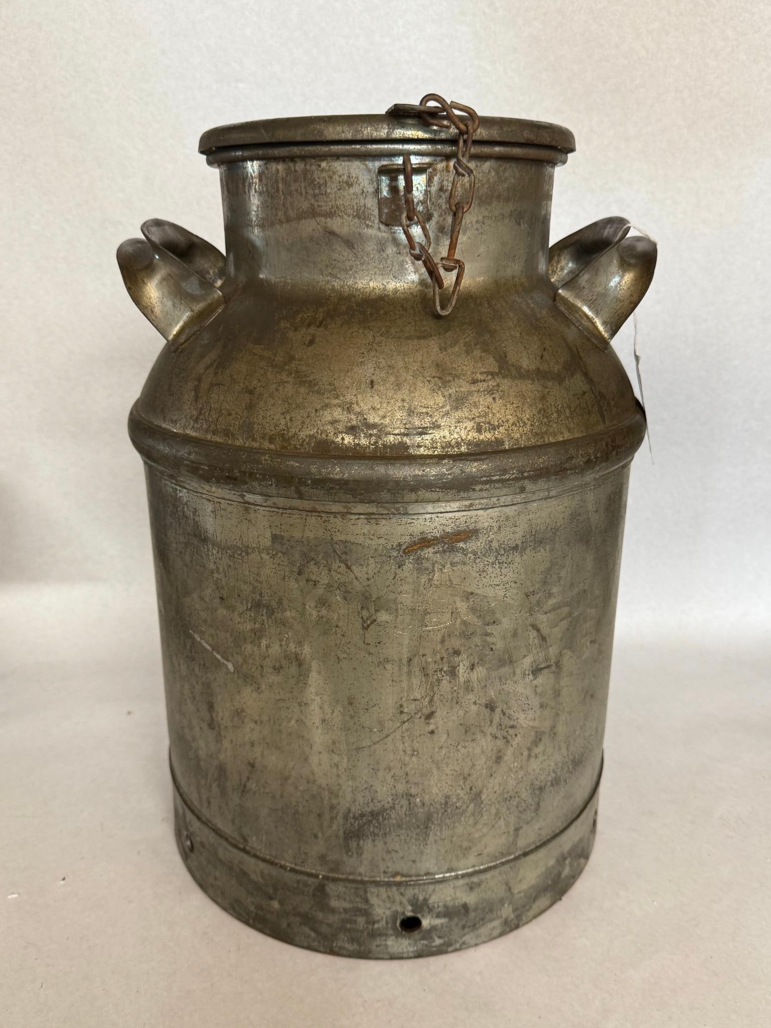 Antique Metal Milk Can w/ Chain Lid (1 of 3)