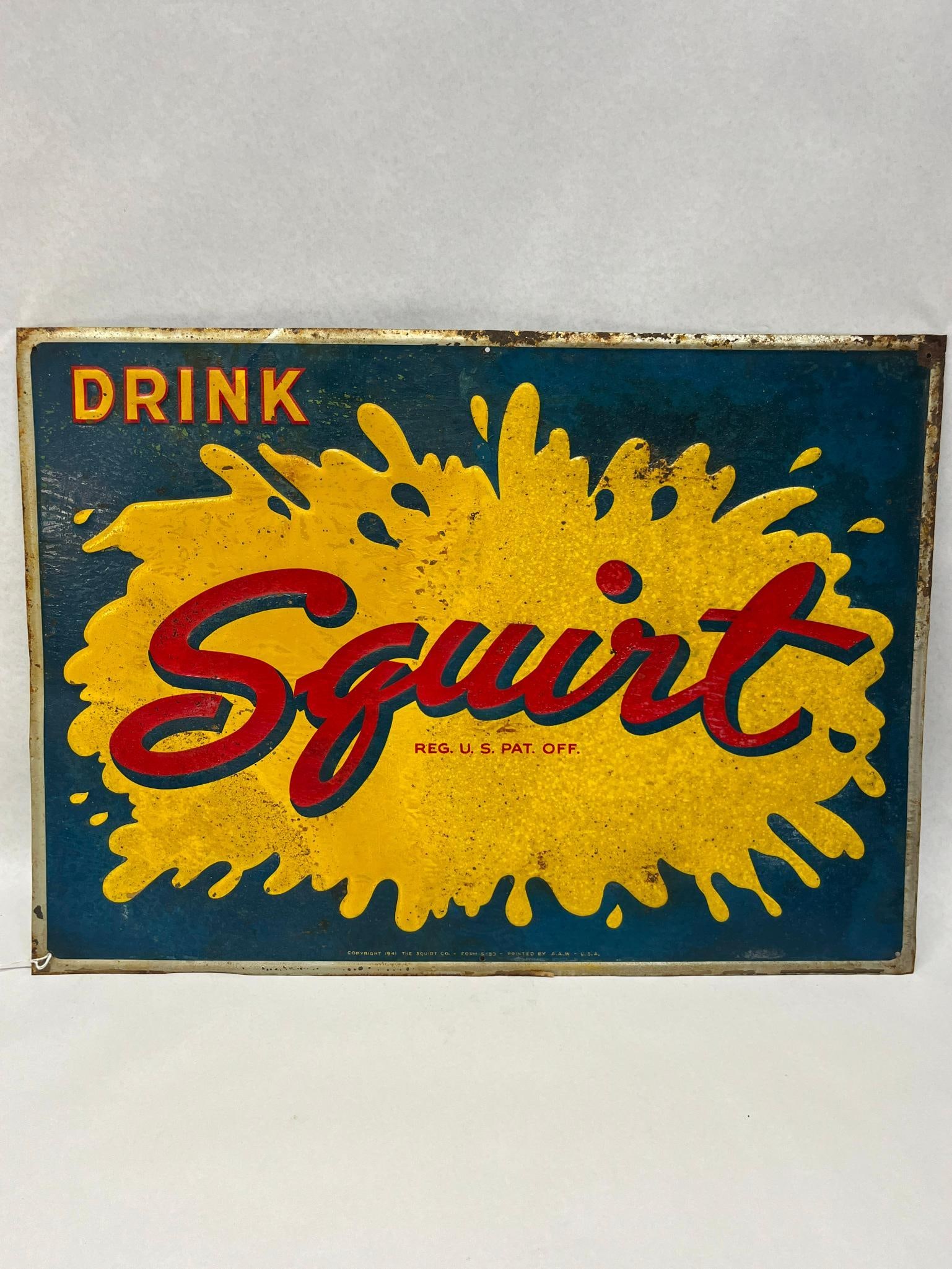 1941 Squirt Soda Tin Lithograph Sign (1 of 6)