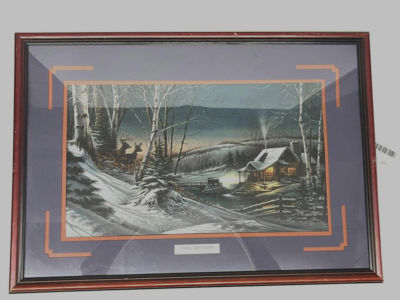 Terry Redlin Evening With Friends Print: This offset lithograph print by American artist Terry Redlin is titled Evening With Friends. The print bears a printed signature in the lower right reading Terry Redlin. A rectangular brass nameplate 