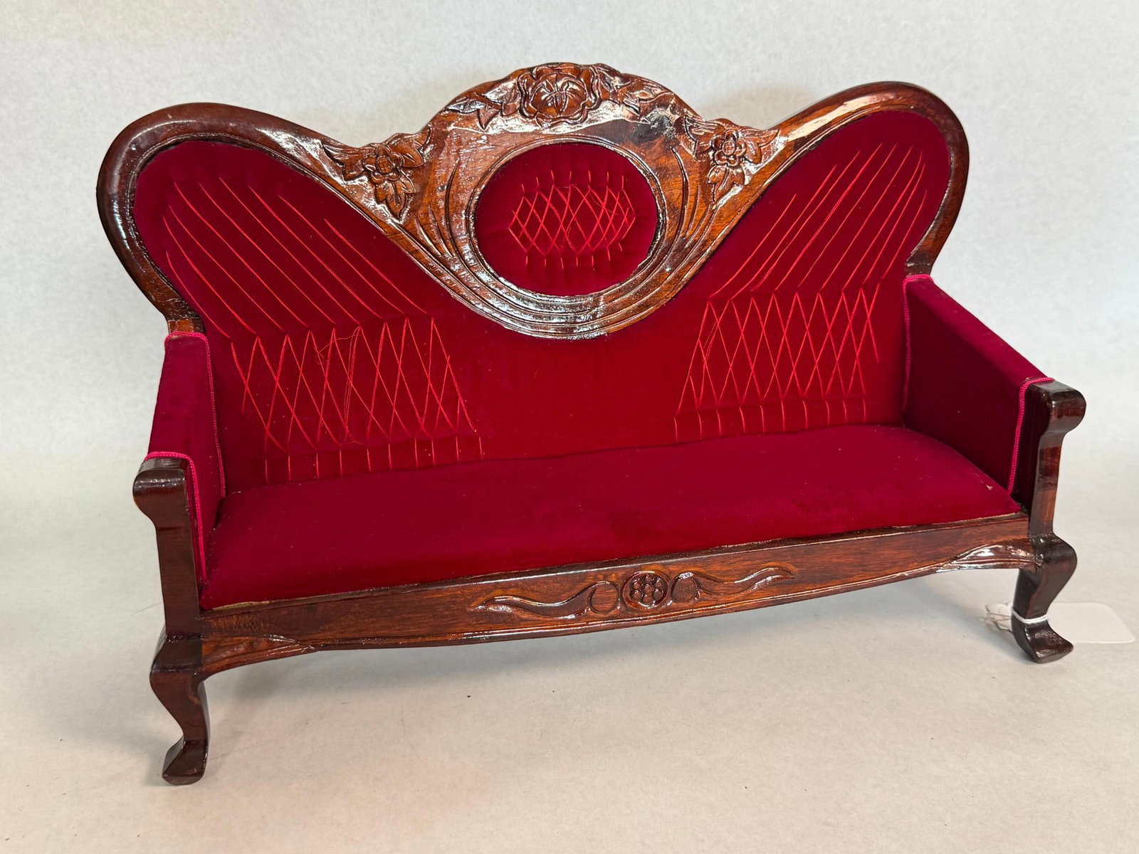 Rococo Revival Style Red Velvet Settee (1 of 6)