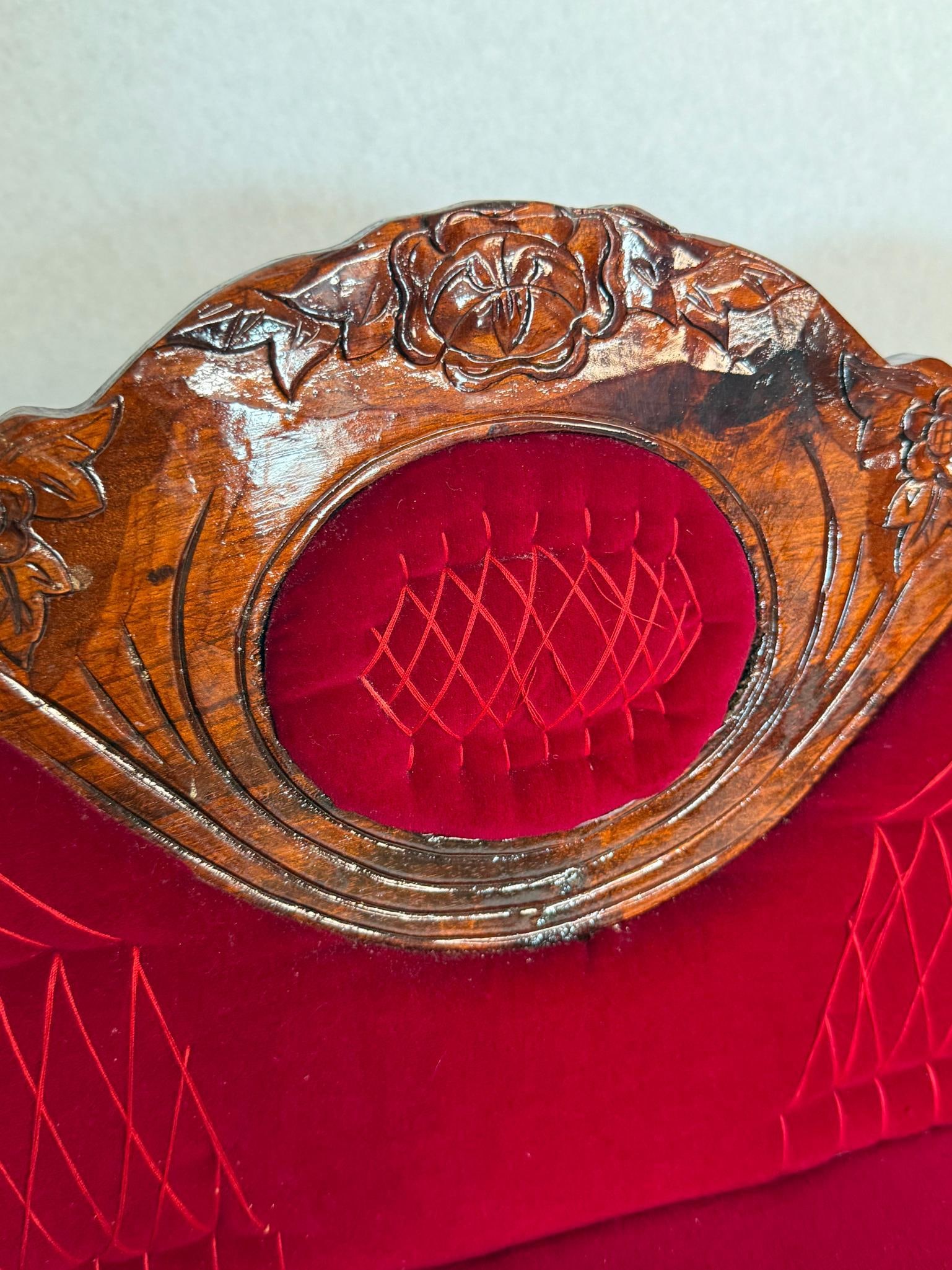 Rococo Revival Style Red Velvet Settee - 2