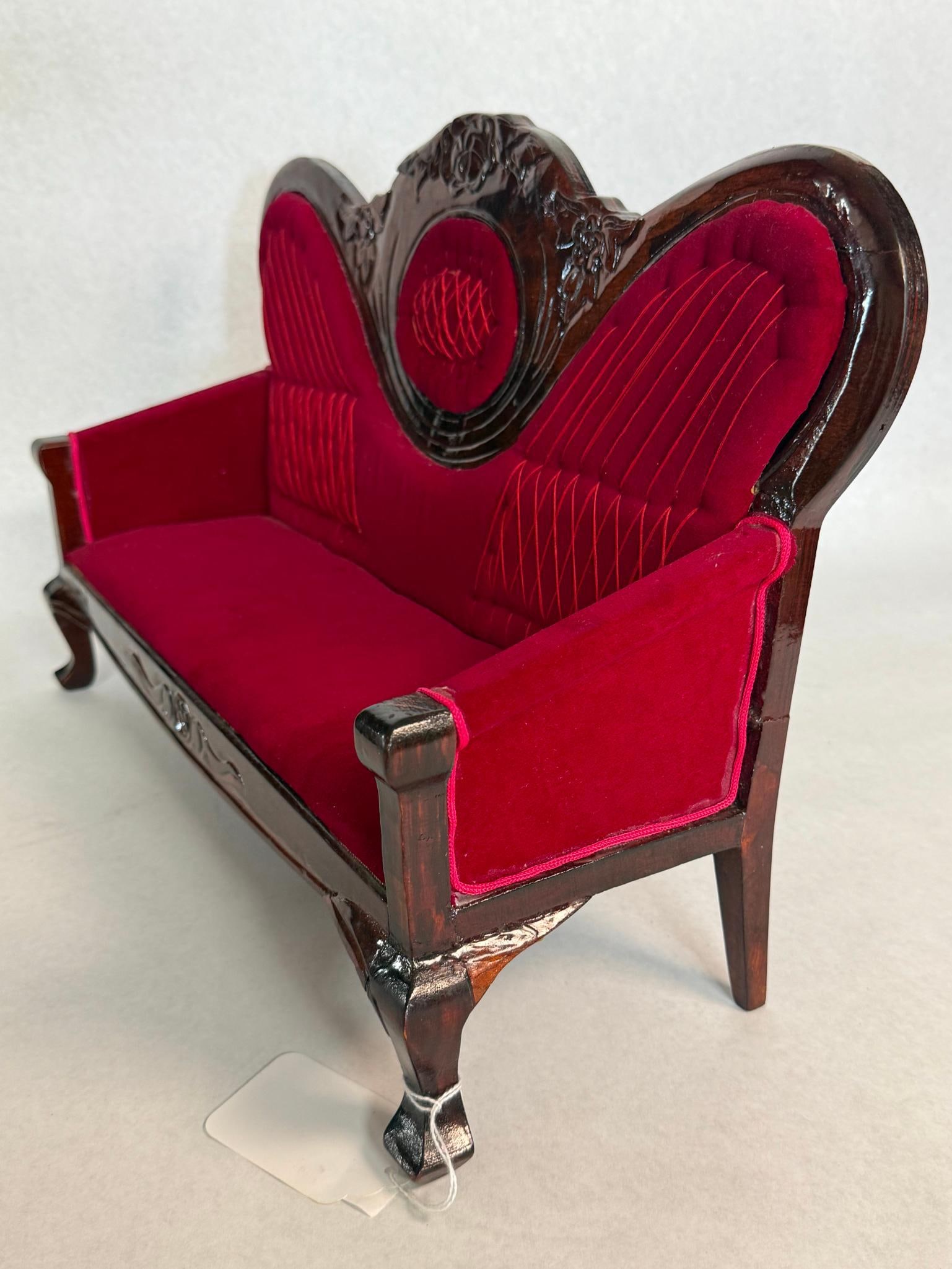 Rococo Revival Style Red Velvet Settee - 5
