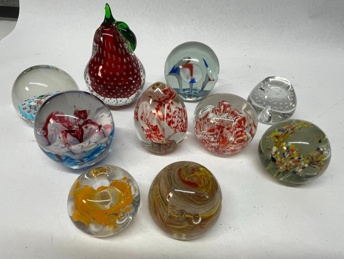 Eleven Art Glass Paperweights & Fruit (1 of 11)