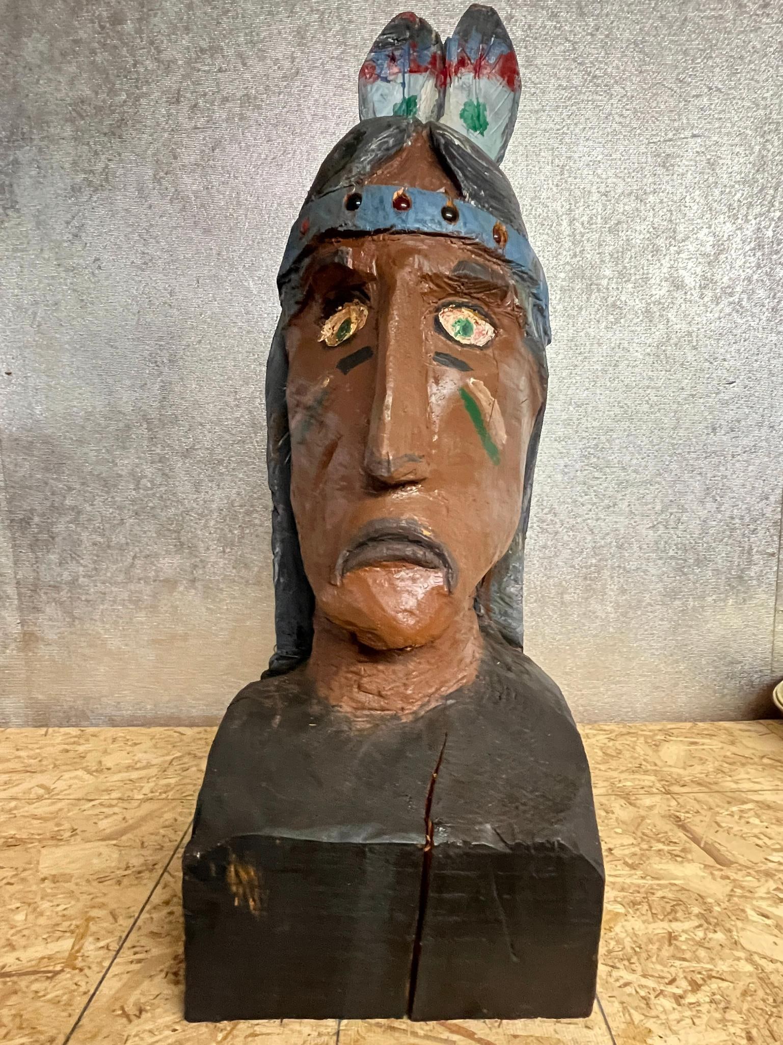 Polychrome Wood Native American Bust (1 of 5)
