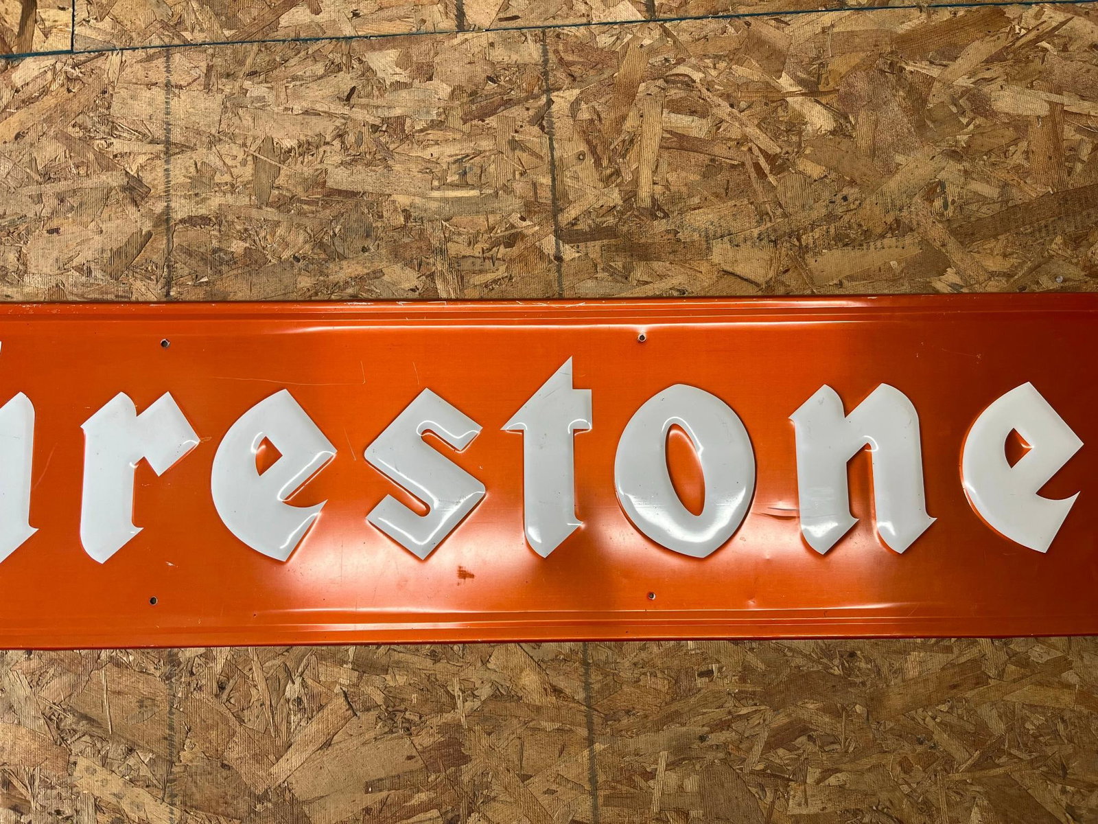 Firestone Embossed Tin Sign, Grace Mfg - 3