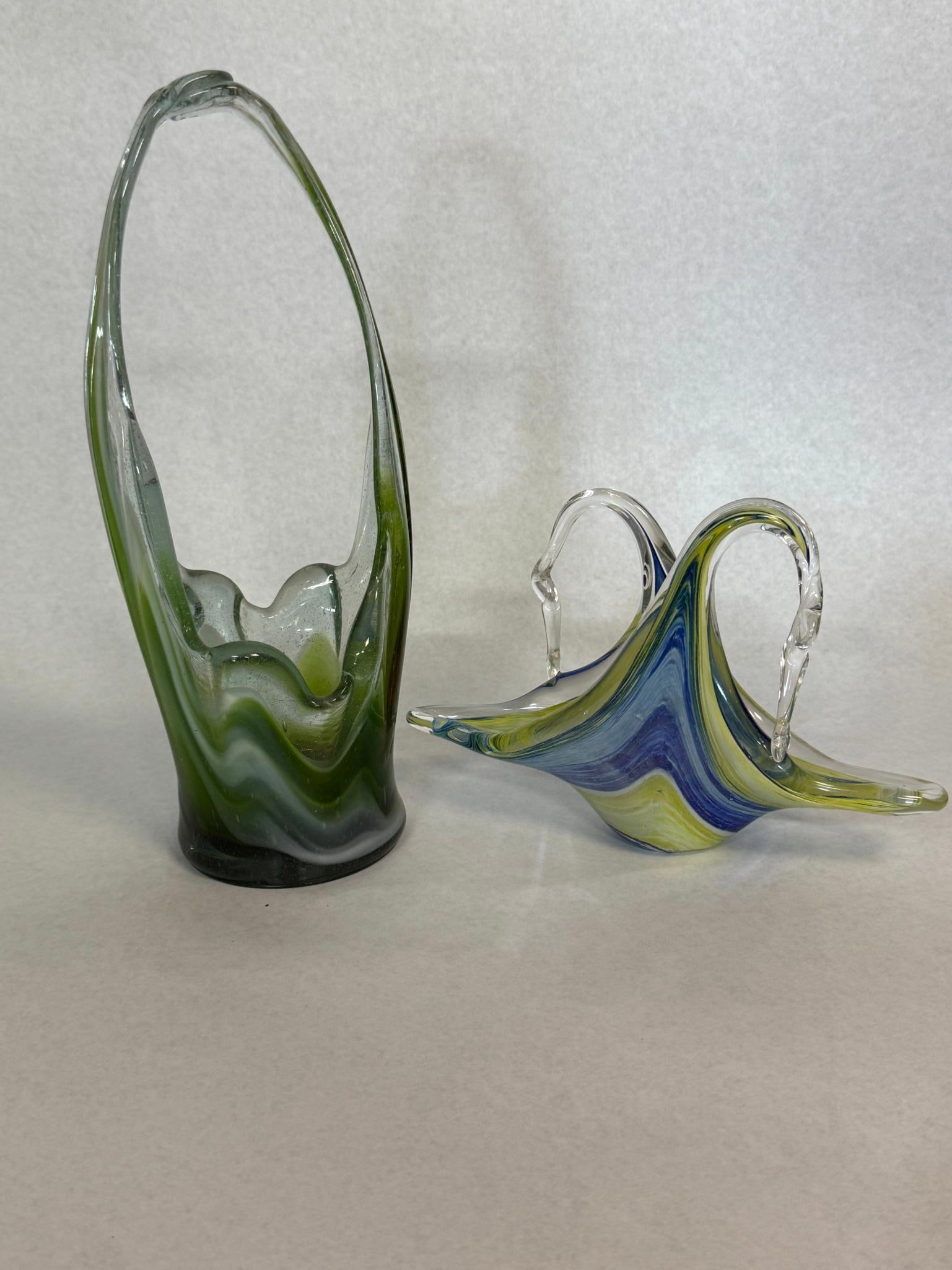Two Hand-Blown Art Glass Baskets - 10
